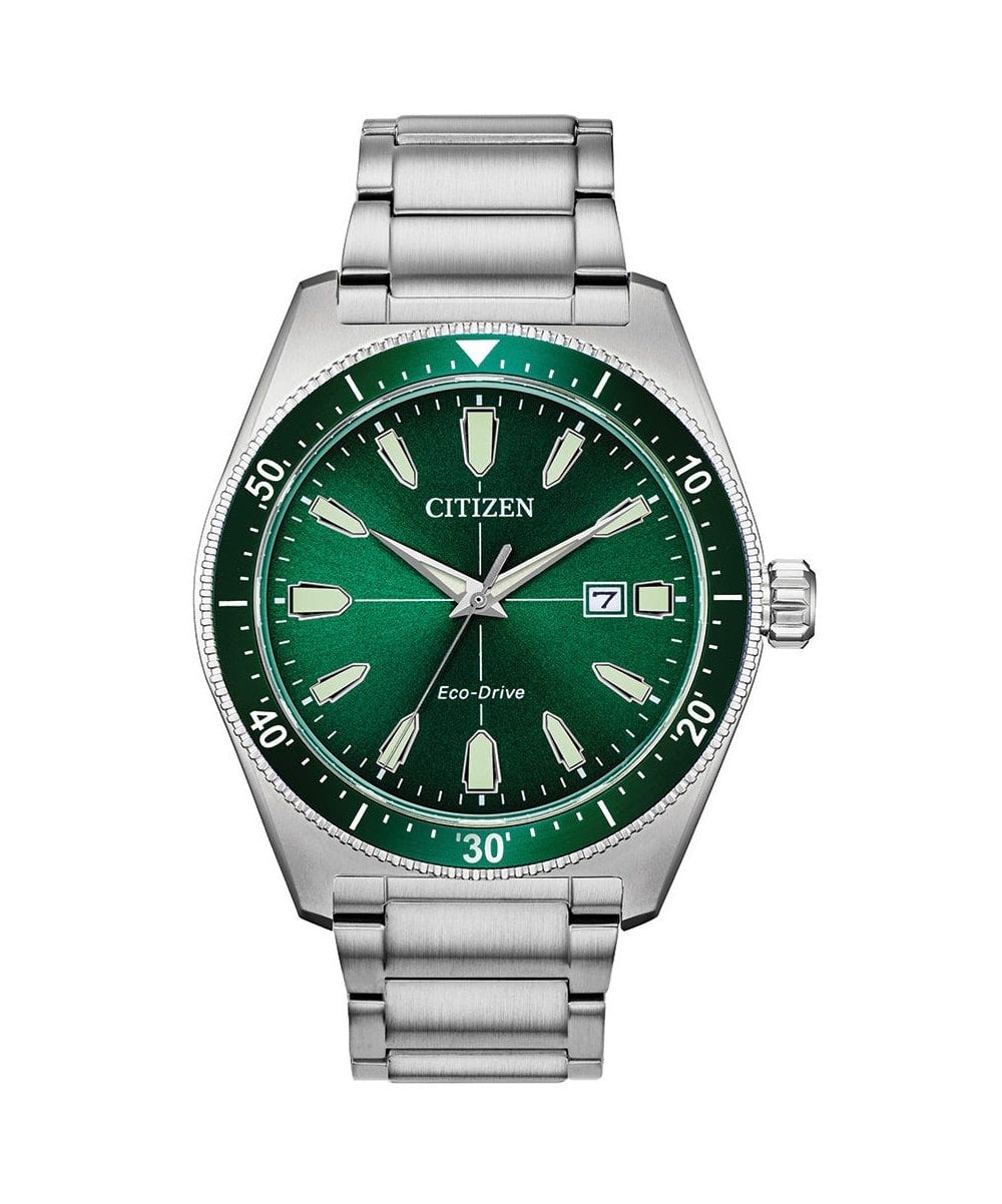 Citizen Eco-Drive Gents Green & Silver Sport Watch
