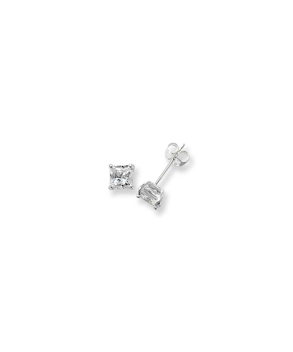 Silver Square CZ Stud Earrings