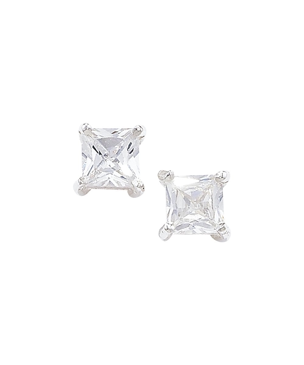 Silver Square CZ Stud Earrings