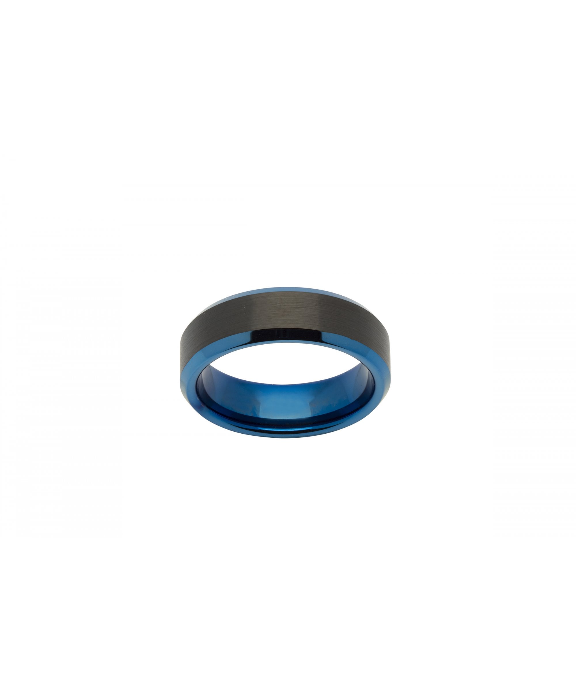 Tungsten 7mm Bevelled Edge Ring Blue & Black Finish - TUR-59