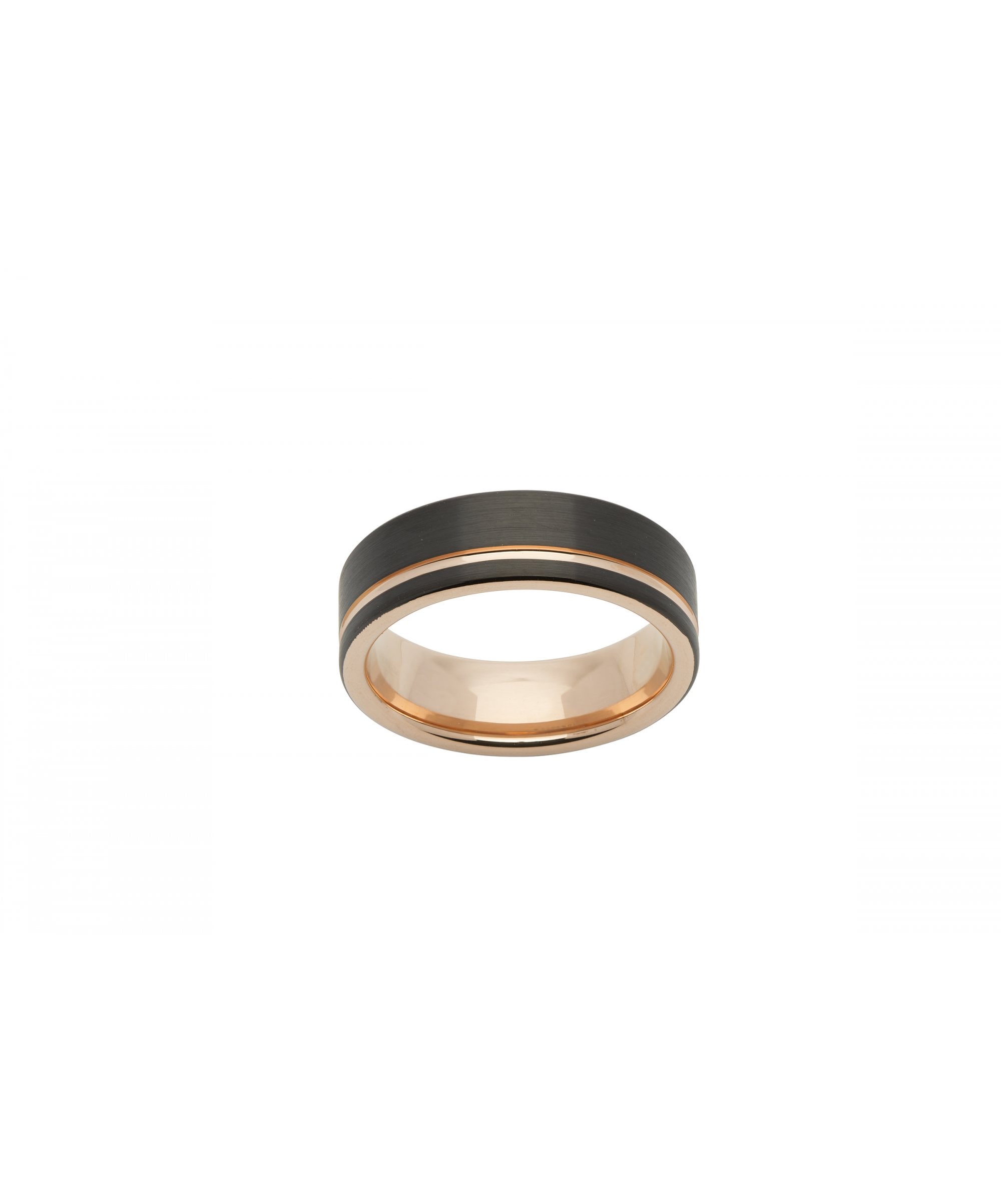 Tungsten 7mm Flat Court Ring Rose Gold & Black Finish - TUR-56