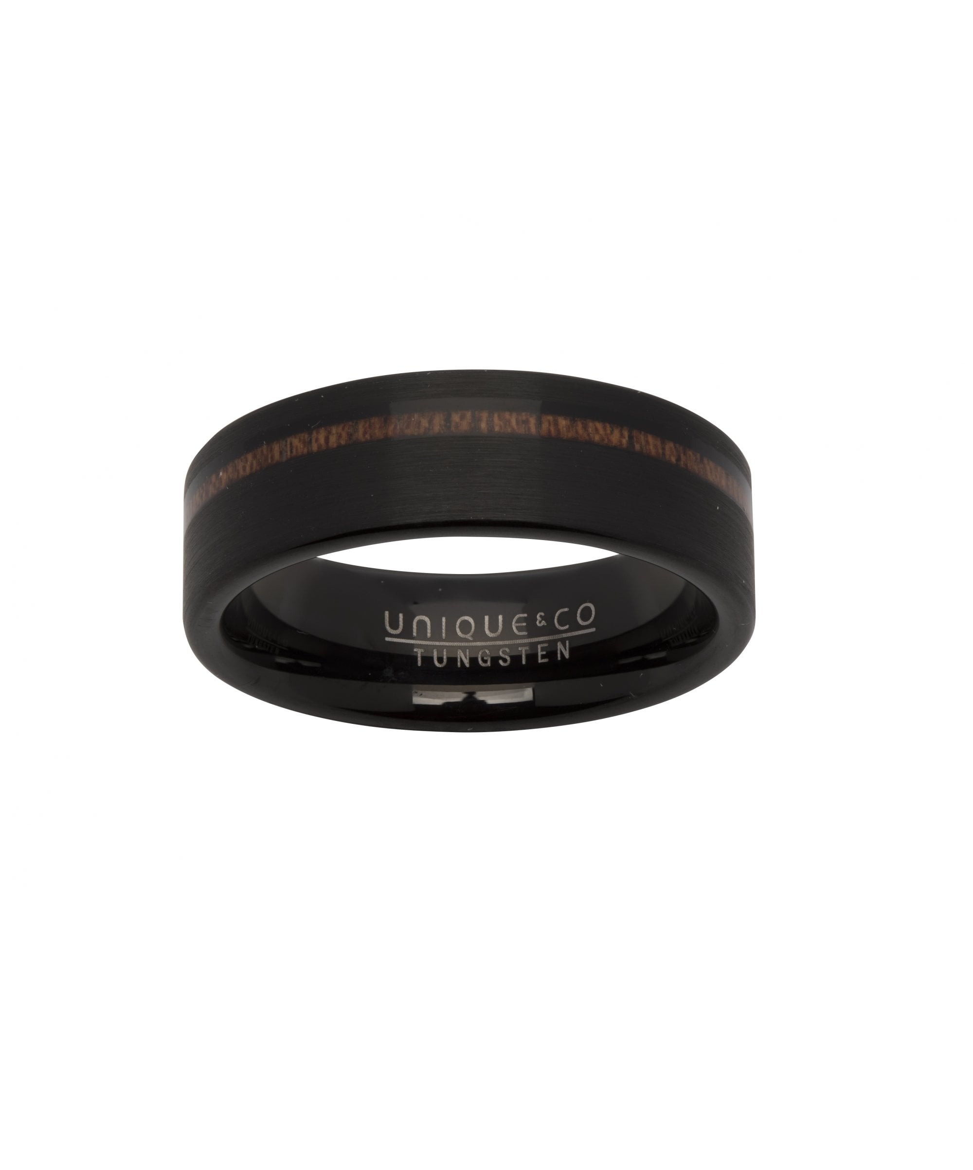 Tungsten 7mm Flat Court Ring with Black finish & Wood Inlay - TUR-74