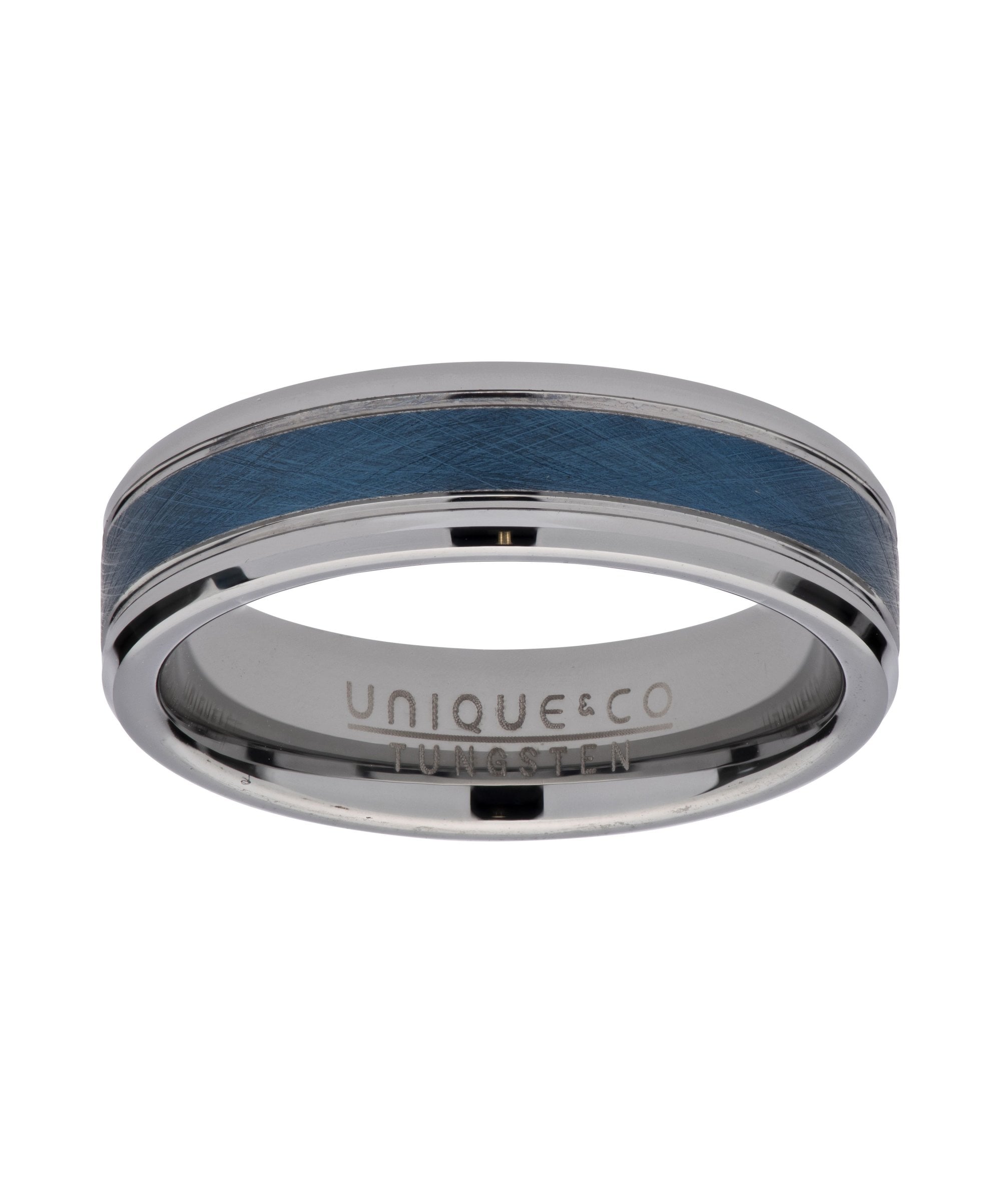 Tungsten 7mm Flat Court Ring with Blue & Grey Finish- TUR-89