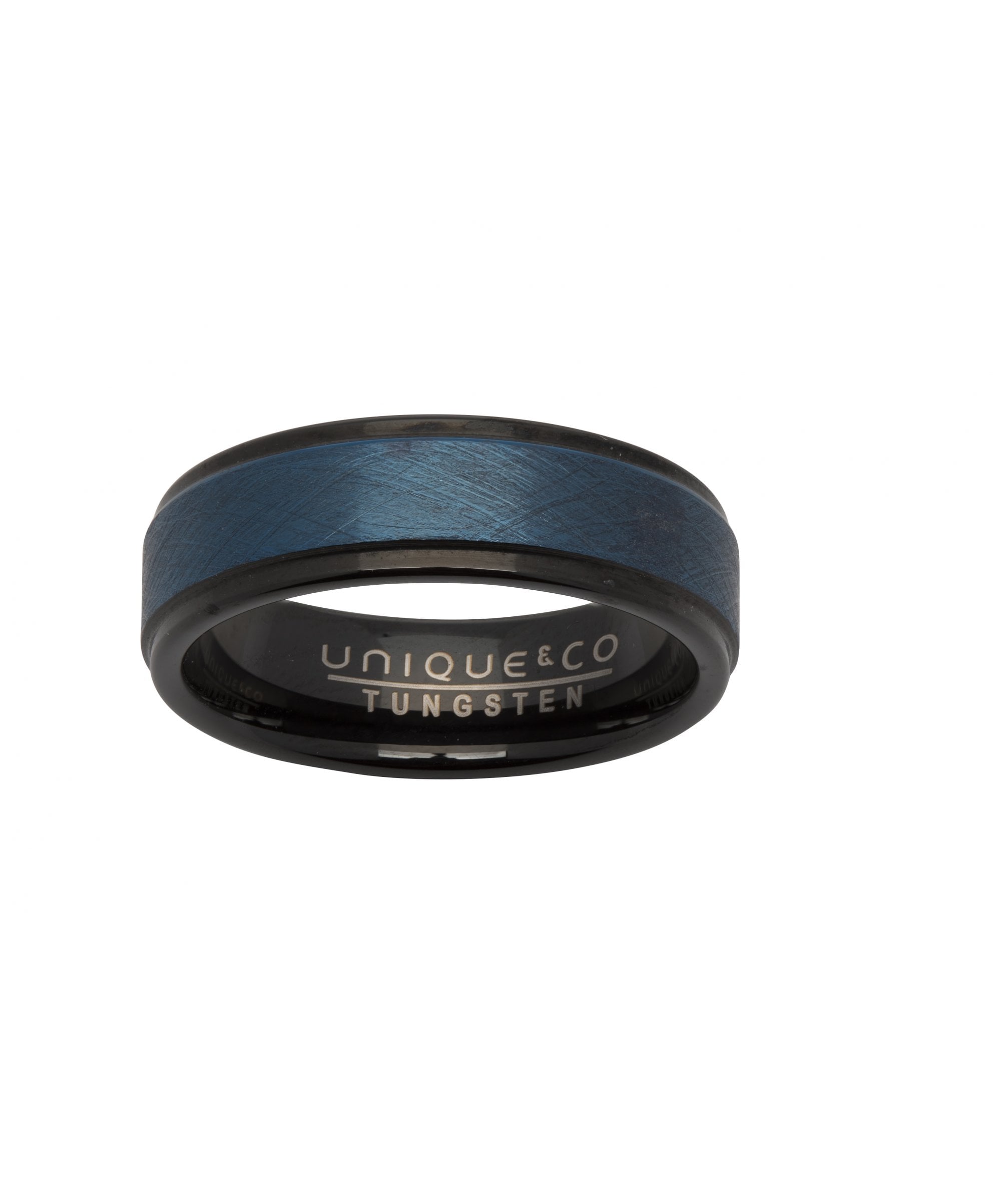 Tungsten 7mm Stepped Edge Ring with Black & Blue Finish - TUR-73