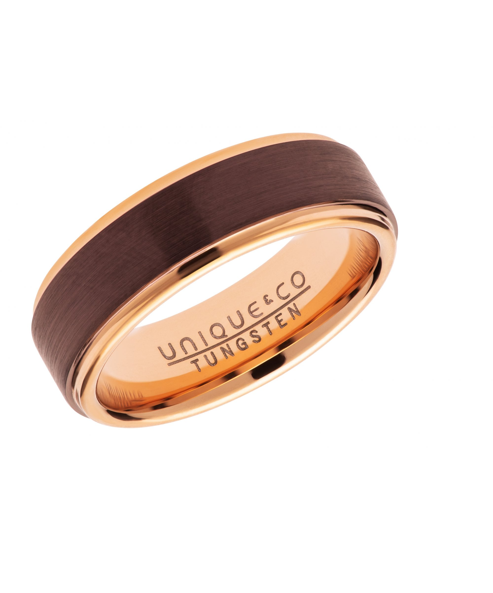 Tungsten 7mm Flat Court Ring Rose Gold & Brown Finish - TUR-107