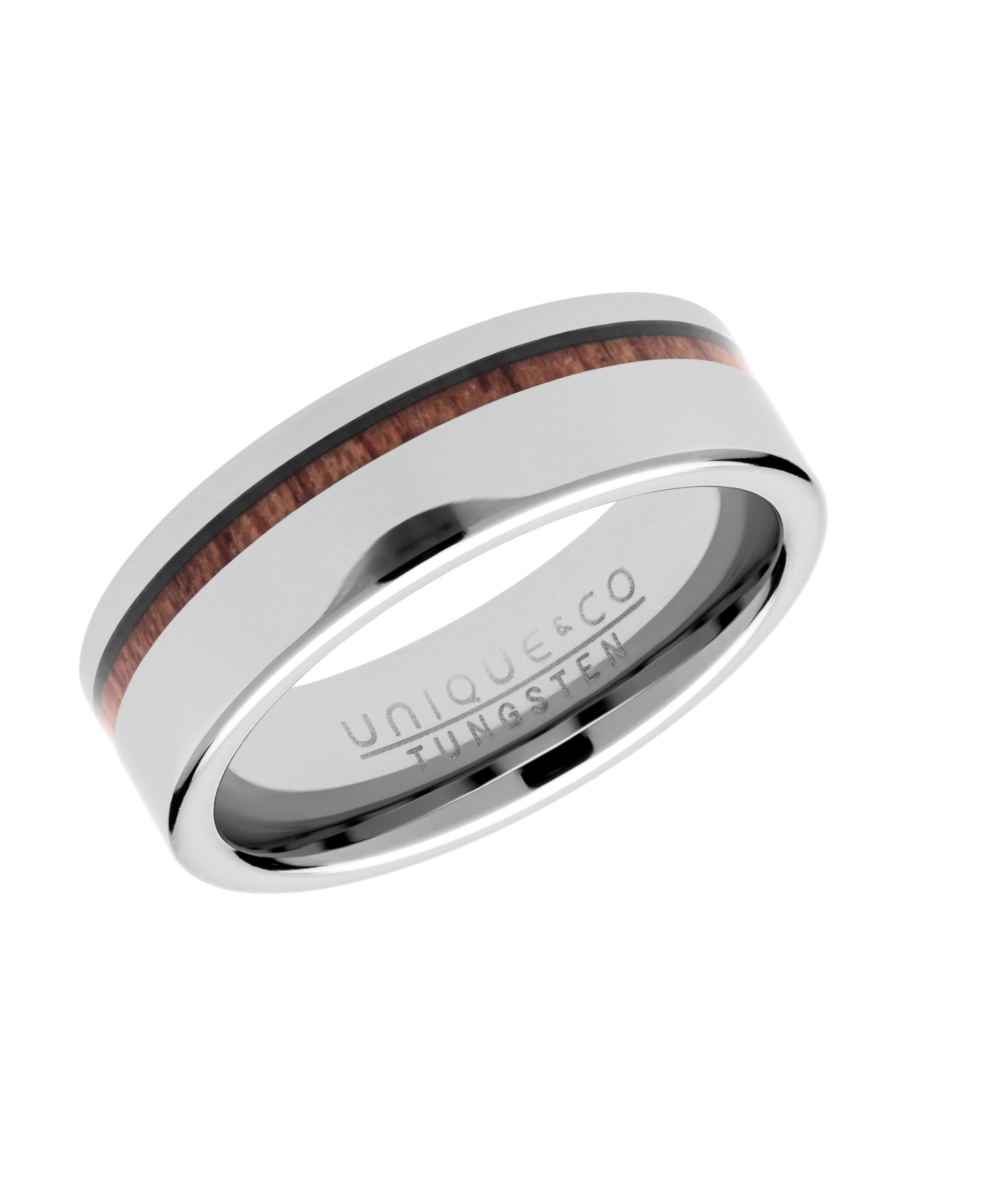 Tungsten 7mm Flat Court Wood Inlay Ring - TUR-104