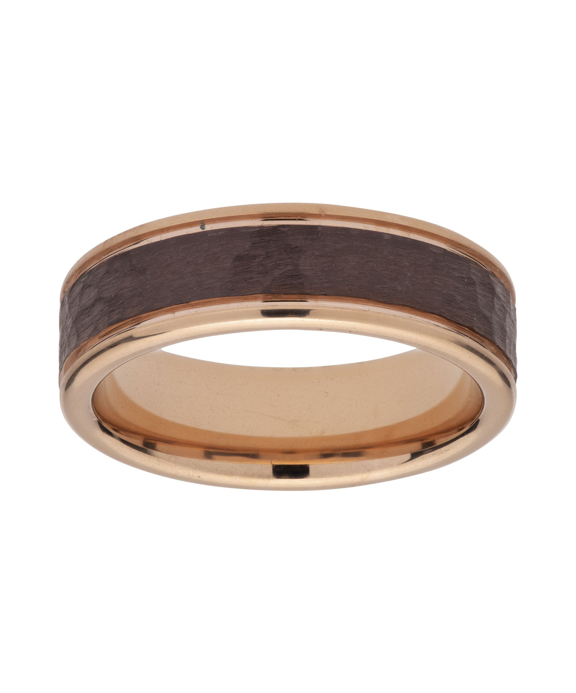 Tungsten 7mm Hammered  Ring Brown & Rose Gold Finish - TUR-97