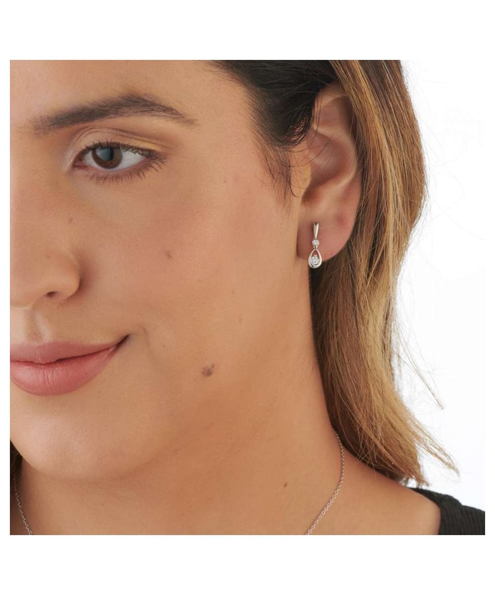 18ct White Gold Diamond Droplet Studs