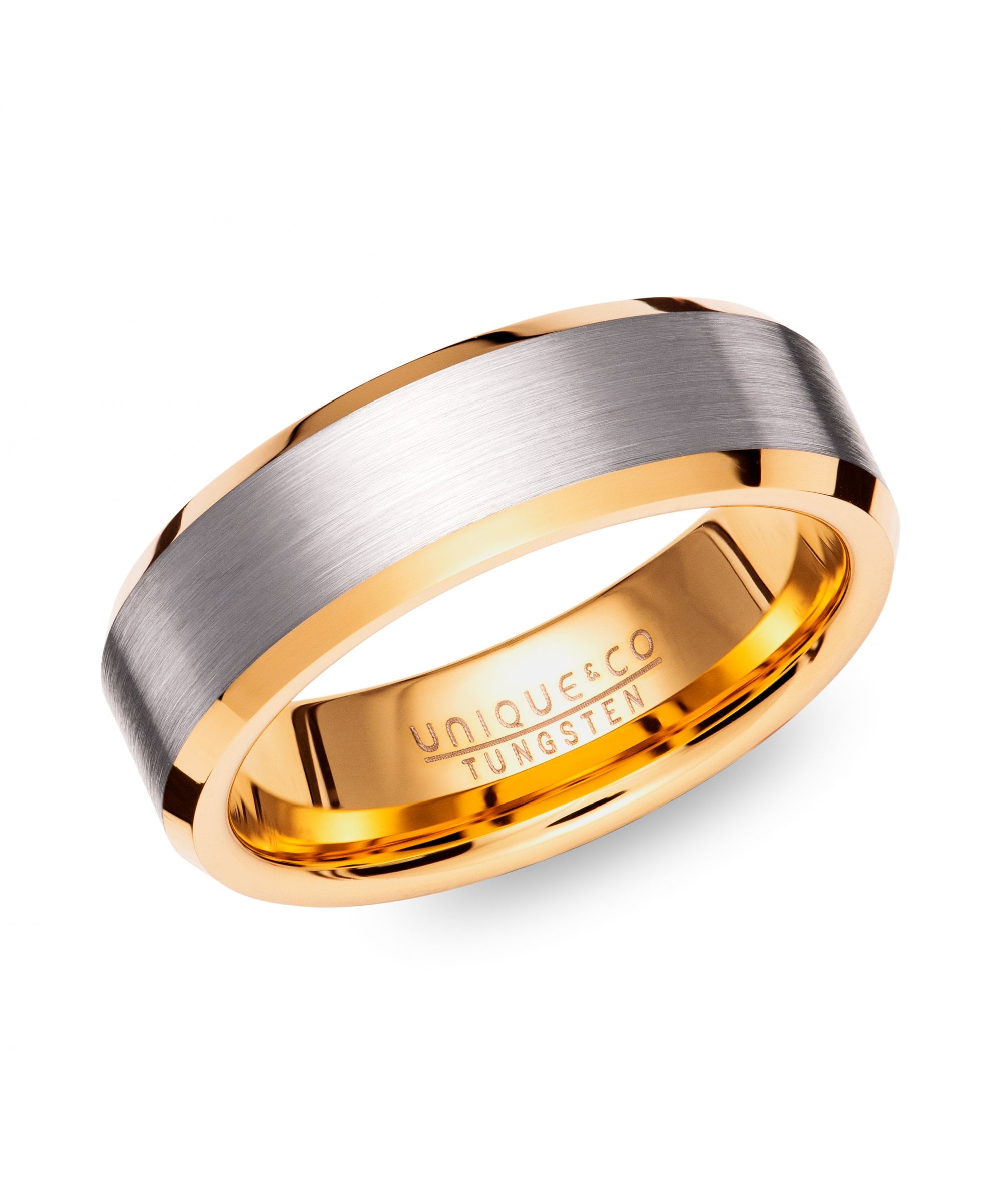 Tungsten 7mm Ring Gold & Silver Finish With Bevelled Edge - TUR-142
