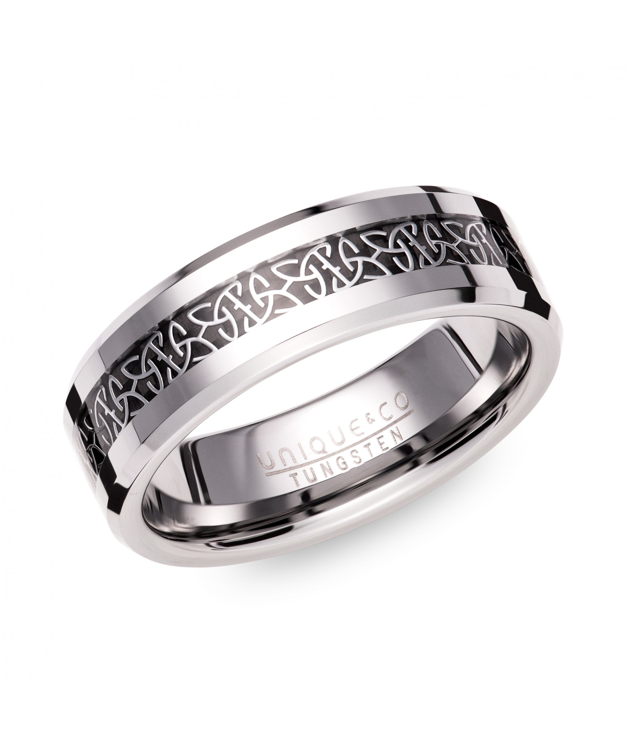 Tungsten 7mm Ring Celtic Design & Black Centre - TUR-149