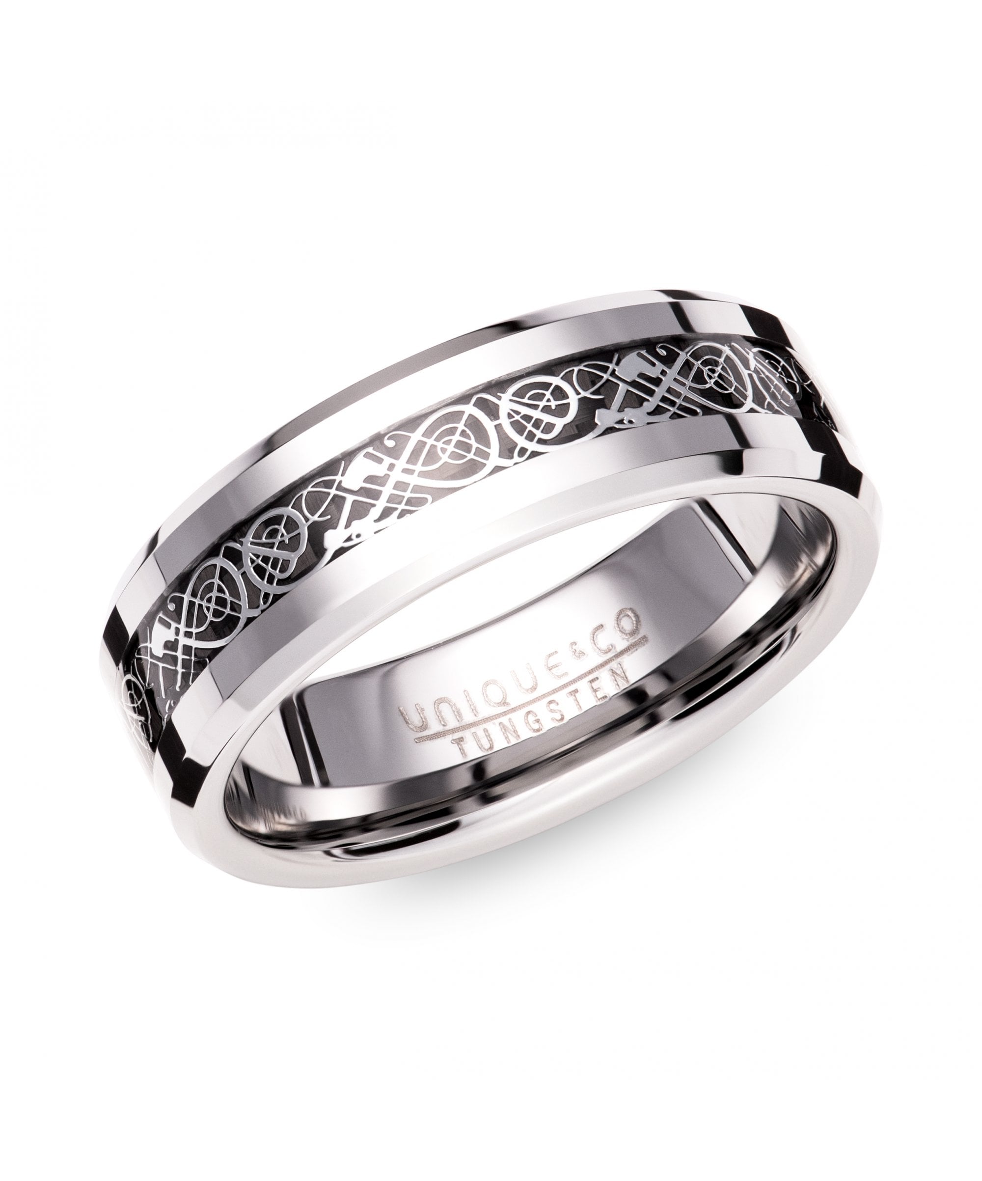 Tungsten 7mm Ring Celtic Design & Black Centre - TUR-150