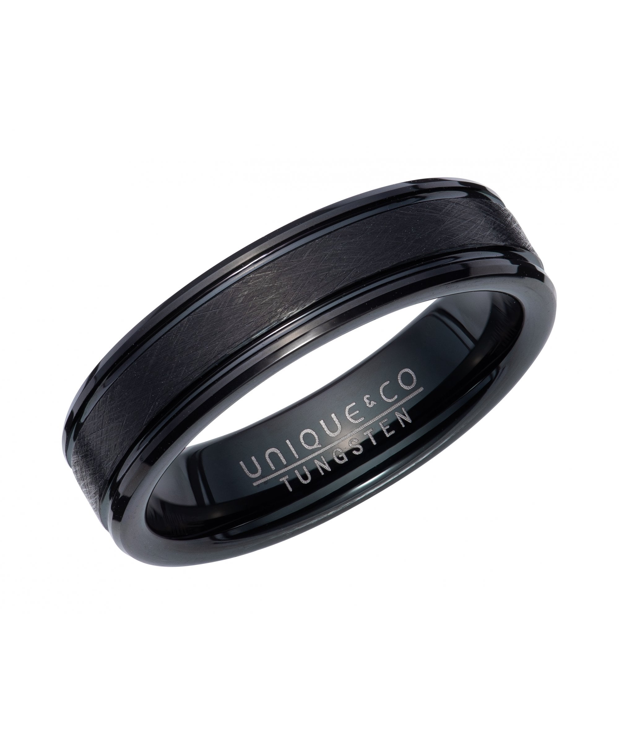 Tungsten 6mm Brushed Centre Black Finish Ring - TUR-133