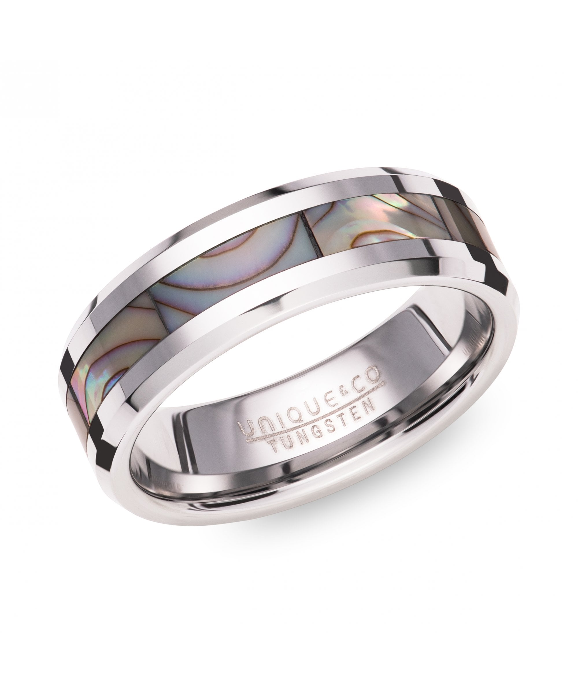 Tungsten 7mm Abalone Shell Inlay Ring - TUR-145