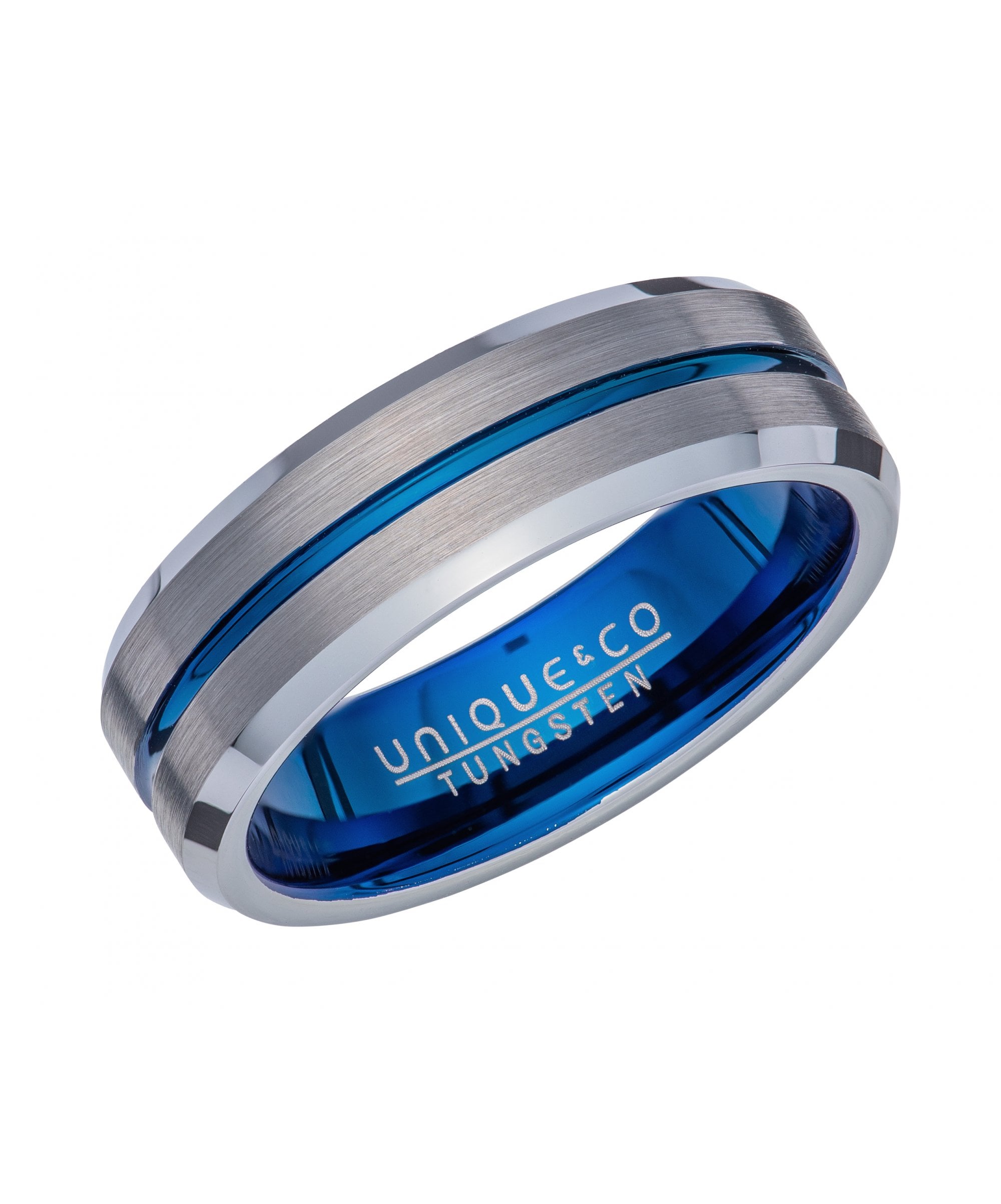 Tungsten 7mm Ring With Blue Groove & Inner - TUR-131
