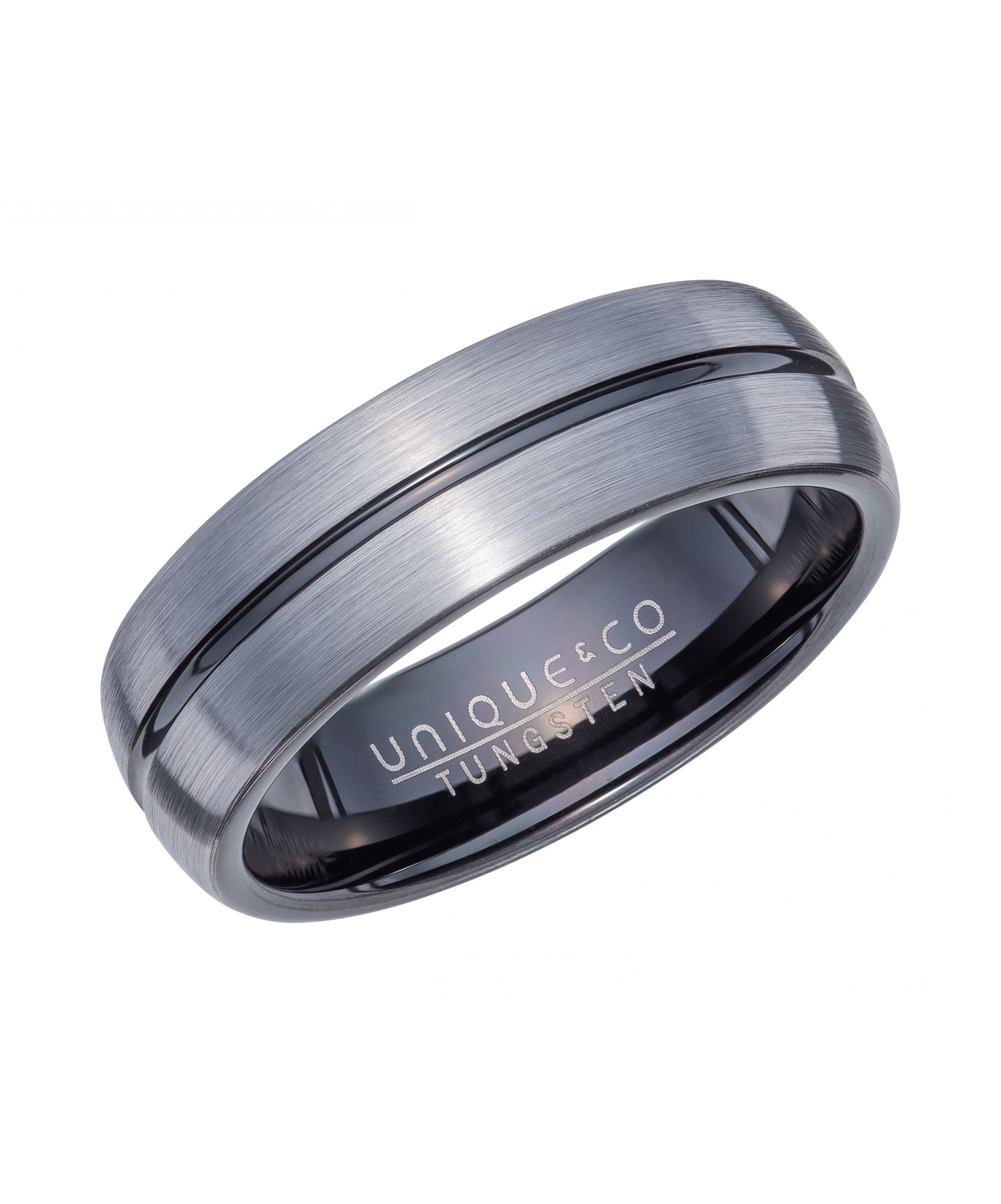 Tungsten 7mm Court Ring with Black Groove - TUR-129