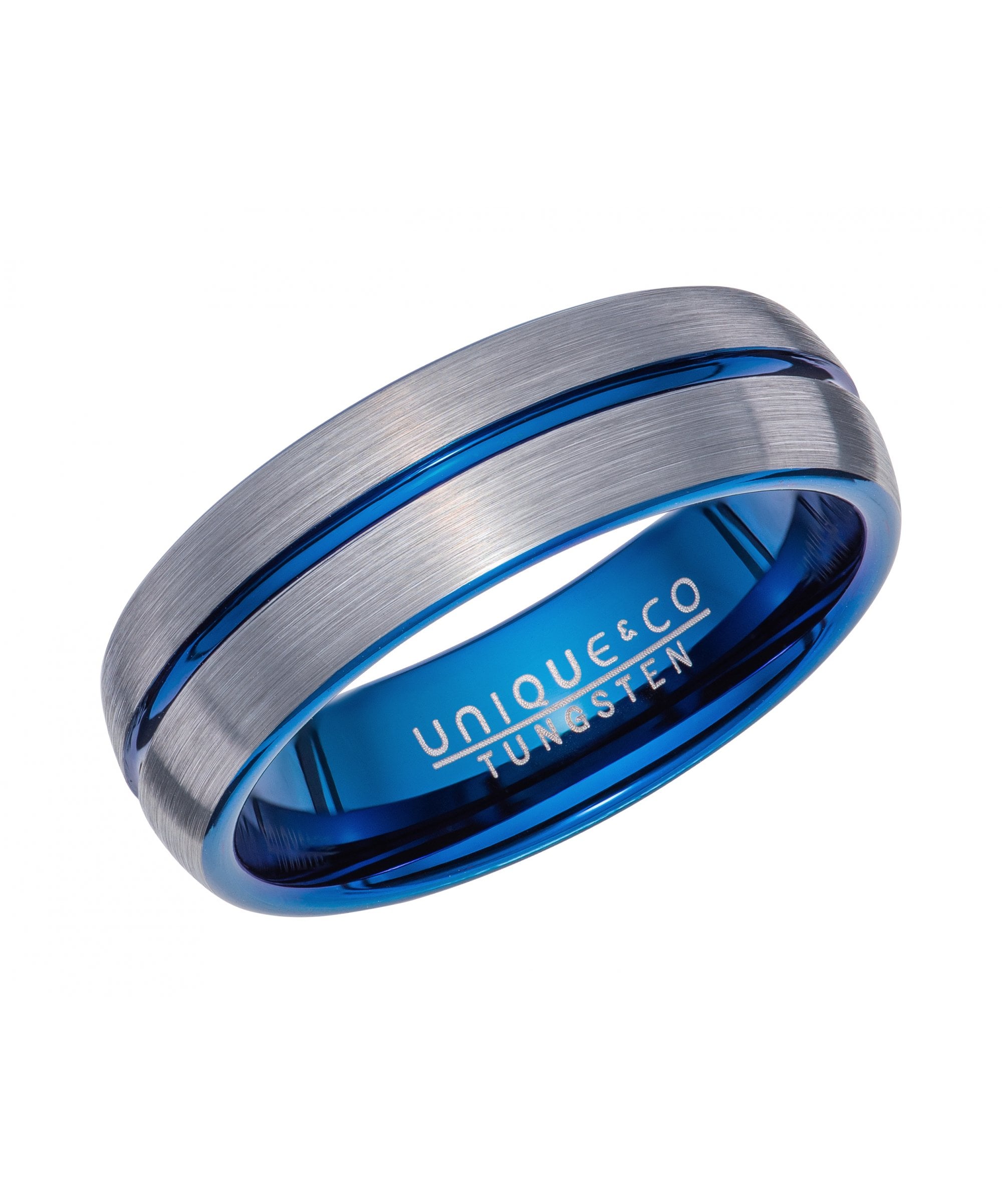 Tungsten 7mm Court Ring with Blue Groove - TUR-128