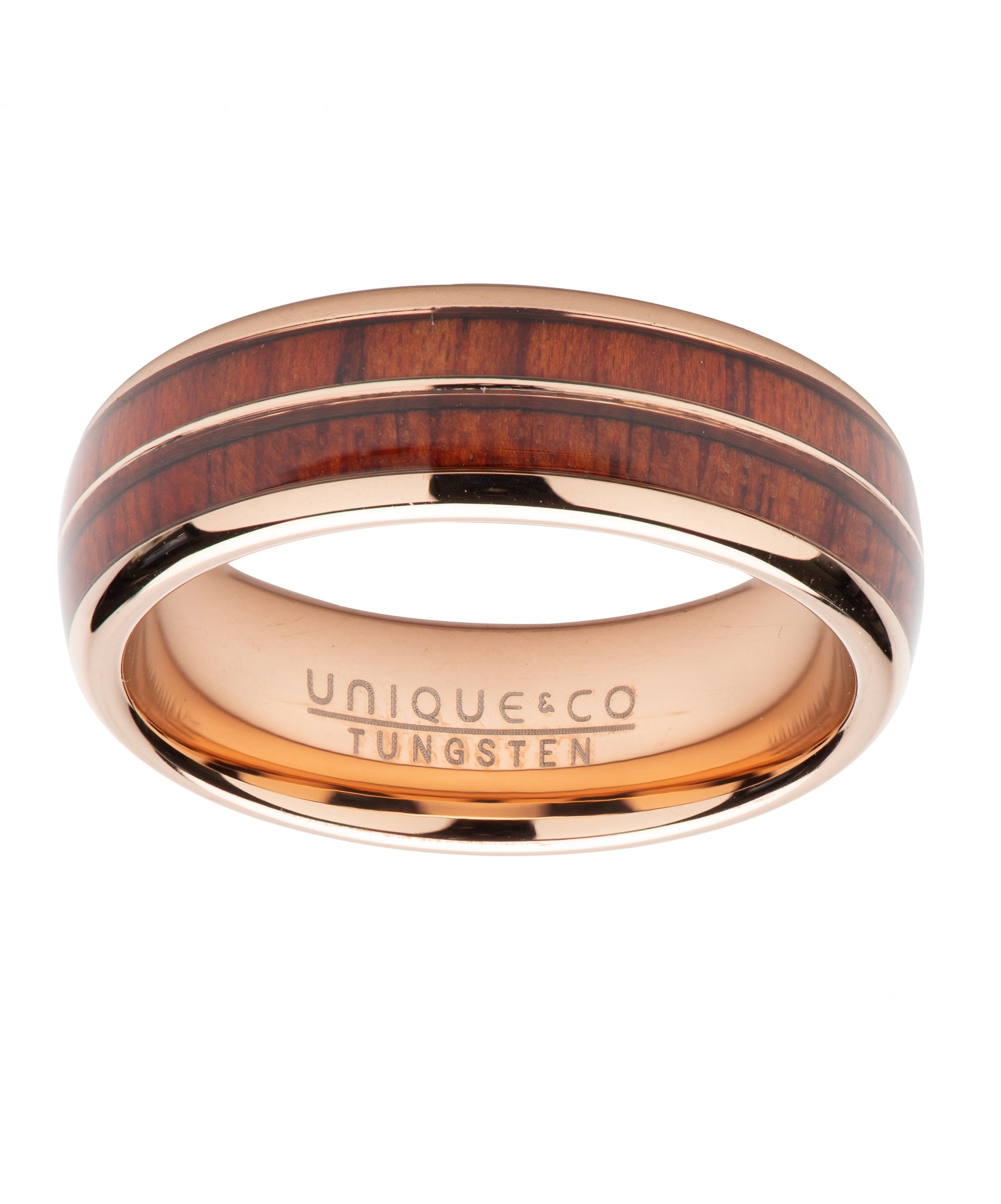 Tungsten 7mm Rose Ring With Double Wood Inlay - TUR-125