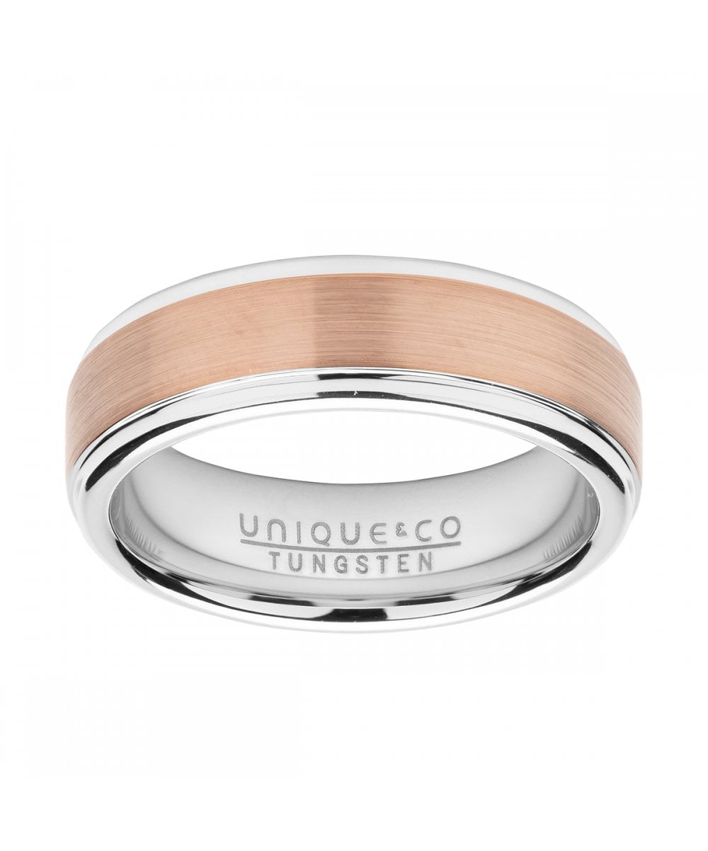 Tungsten 7mm Silver & Rose Two Tone Ring - TUR-122