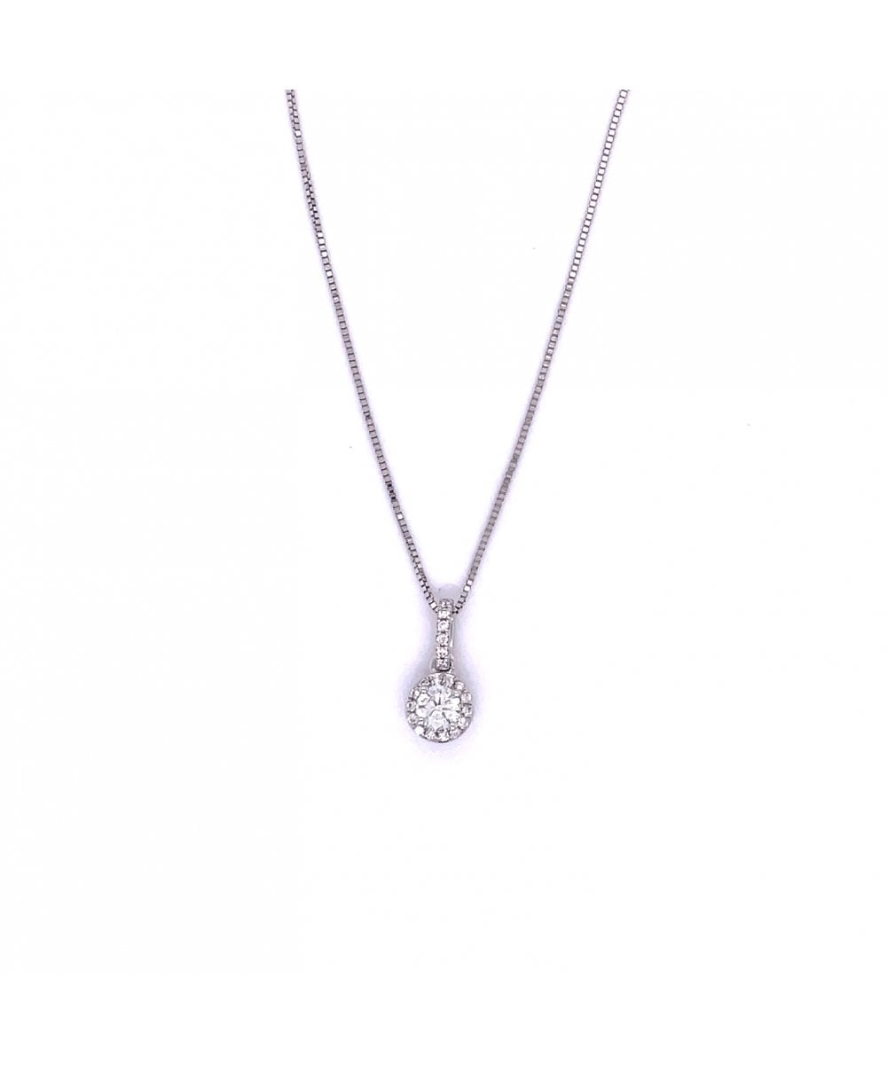 18ct White Gold 0.25ct Diamond Halo Pendant