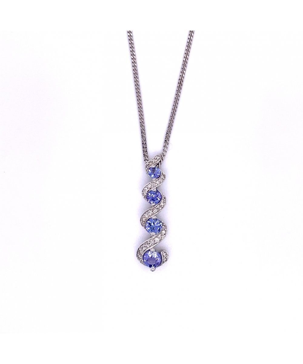 9ct White Gold Tanzanite & Diamond Fancy Swirl Pendant