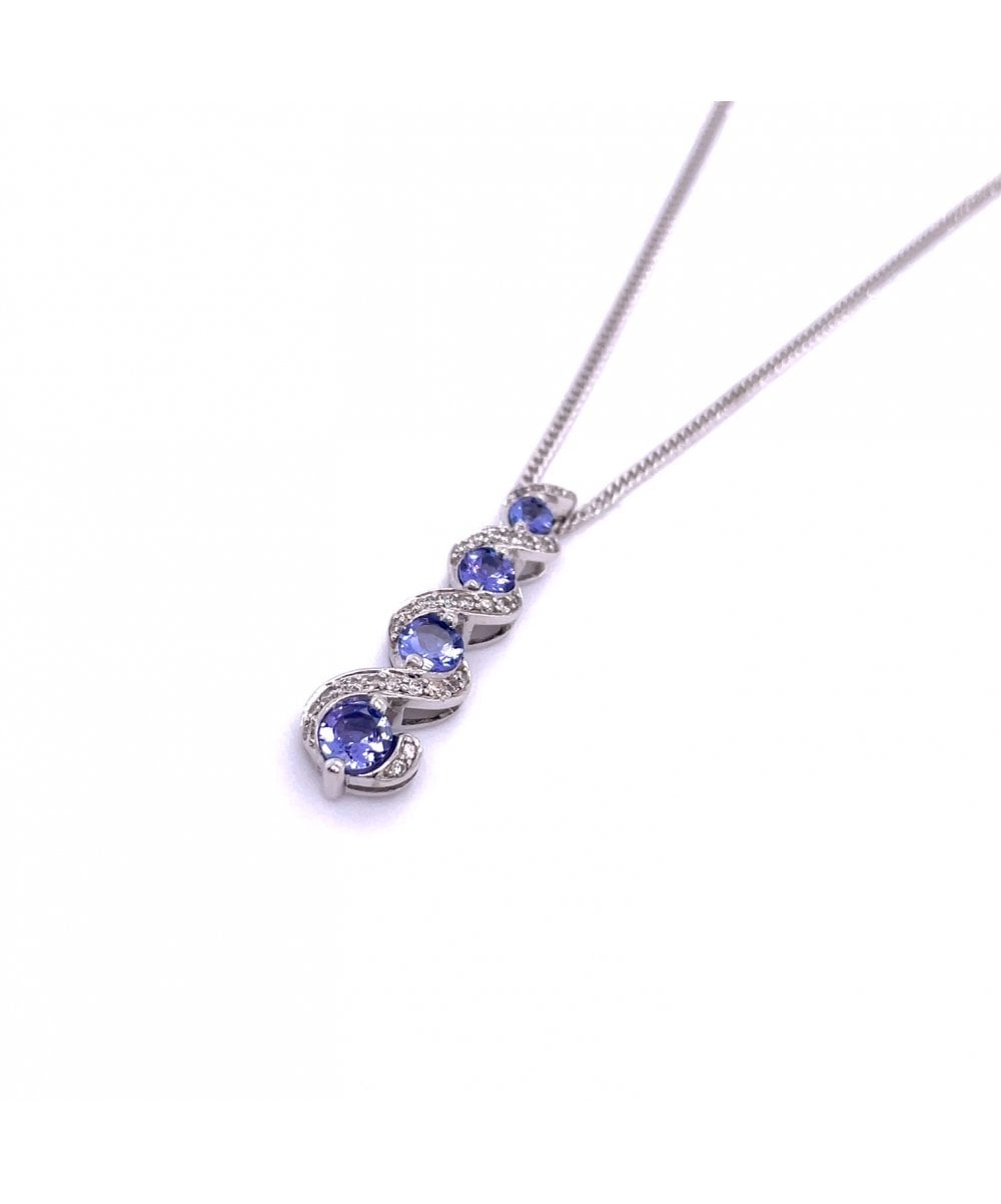 9ct White Gold Tanzanite & Diamond Fancy Swirl Pendant
