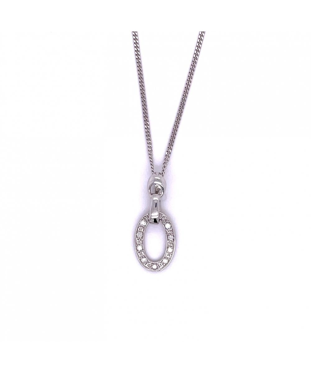 9ct White Gold Diamond Oval Shaped Pendant