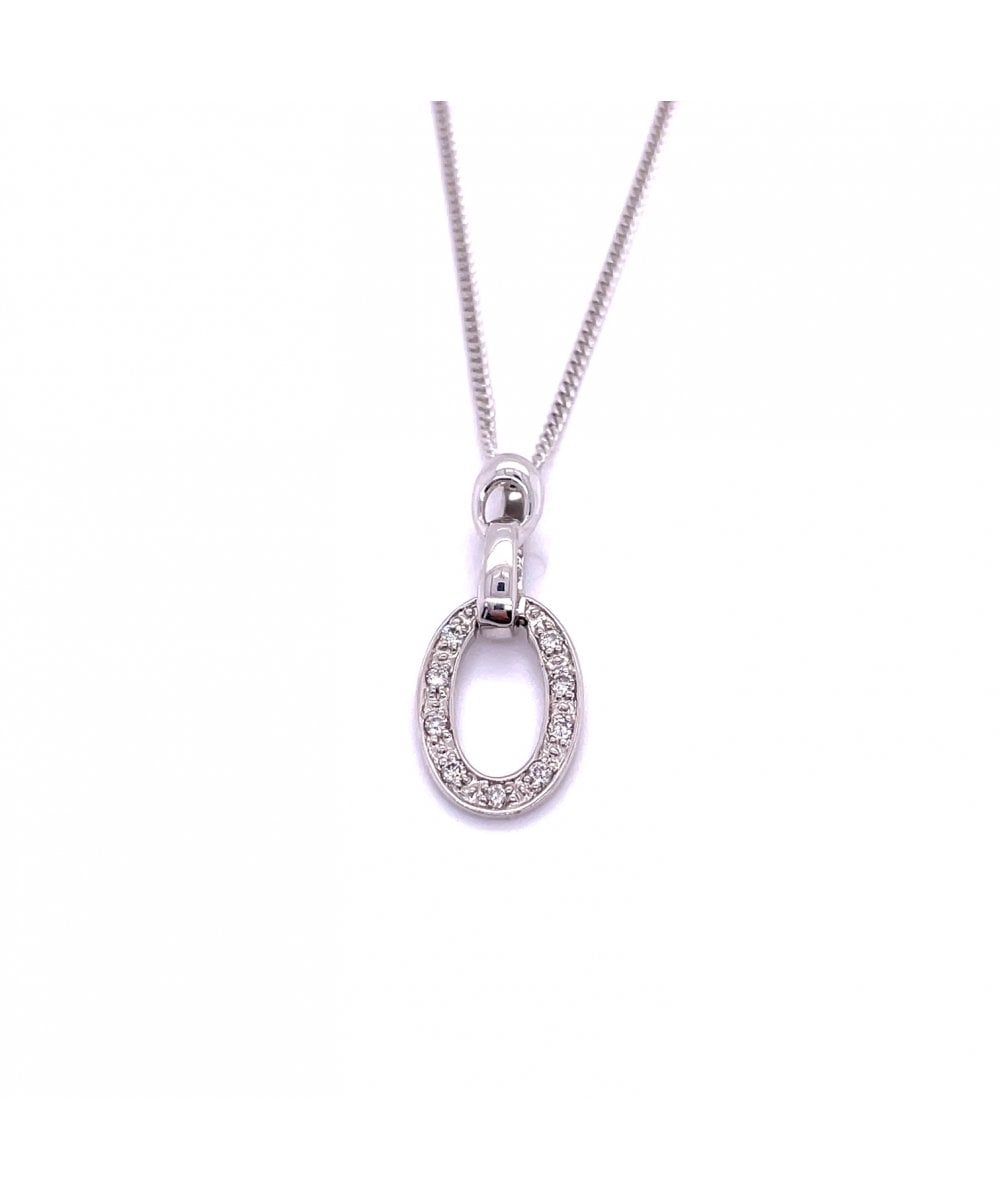 9ct White Gold Diamond Oval Shaped Pendant