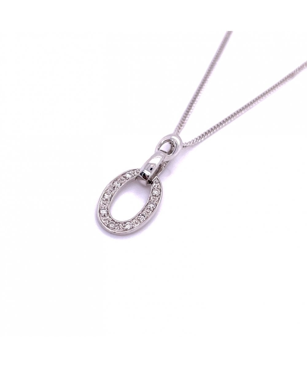 9ct White Gold Diamond Oval Shaped Pendant