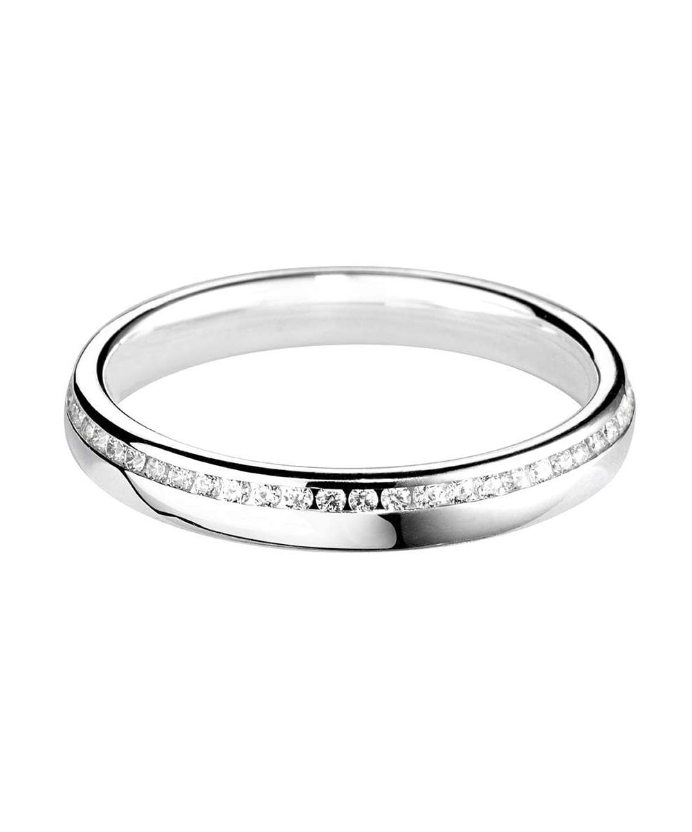 Offset Channel Set Round Brilliant Diamond Wedding Ring