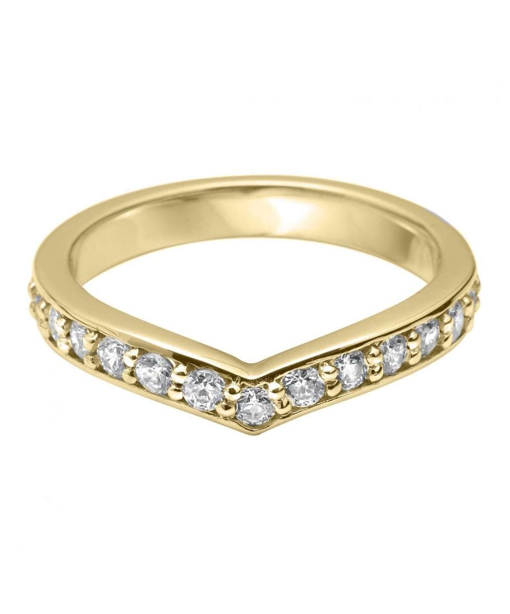 Grain Set Pointed Wishbone Diamond Wedding Ring