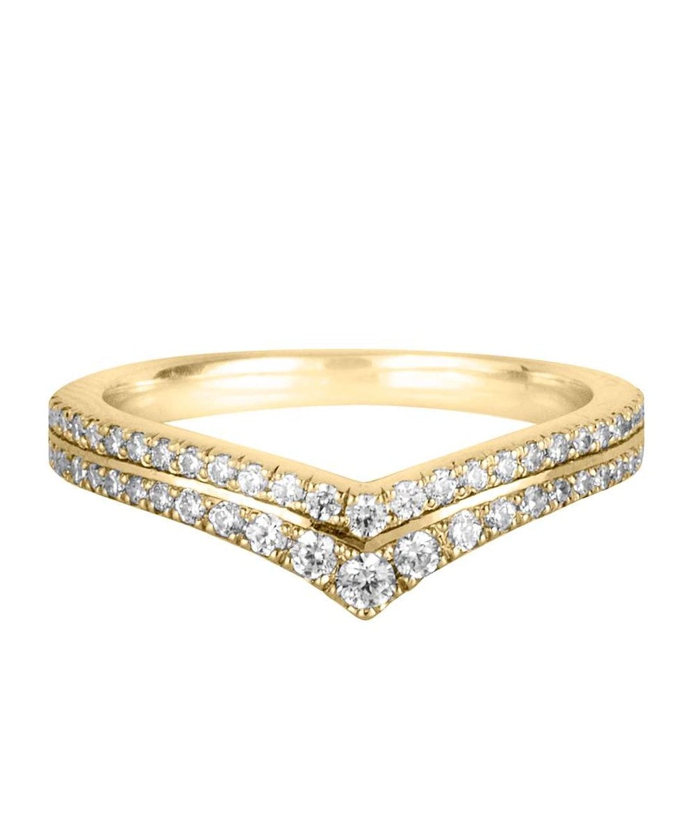 Double Row Diamond Set Pointed Wishbone Wedding Ring