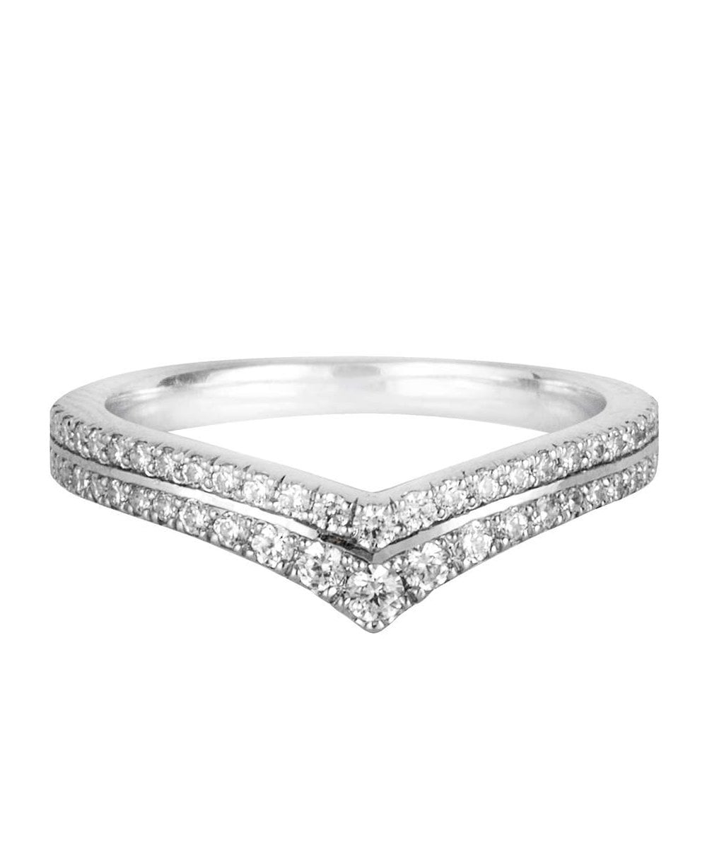 Double Row Diamond Set Pointed Wishbone Wedding Ring
