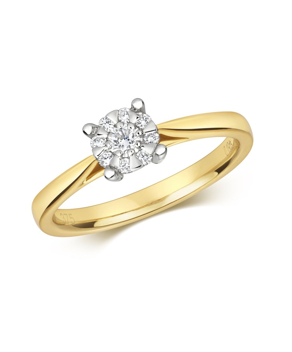 9ct Gold Diamond Cluster Engagement Ring