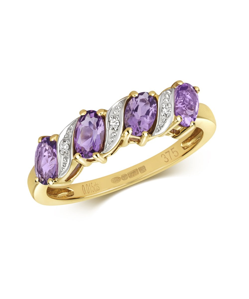 9ct Yellow Gold Amethyst & Diamond Ring