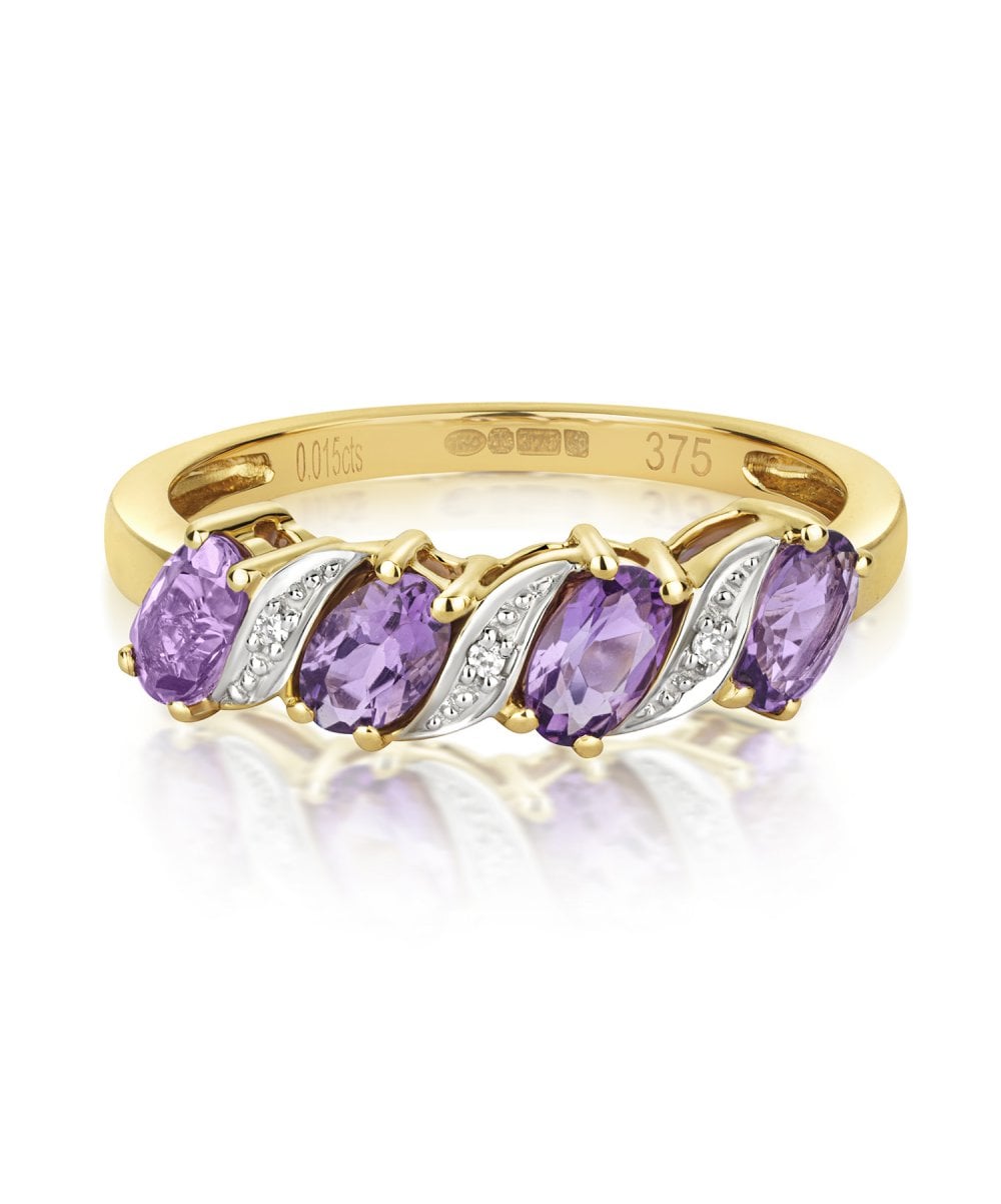 9ct Yellow Gold Amethyst & Diamond Ring