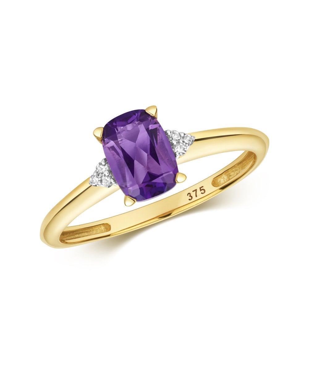 9ct Yellow Gold Amethyst & Diamond Ring
