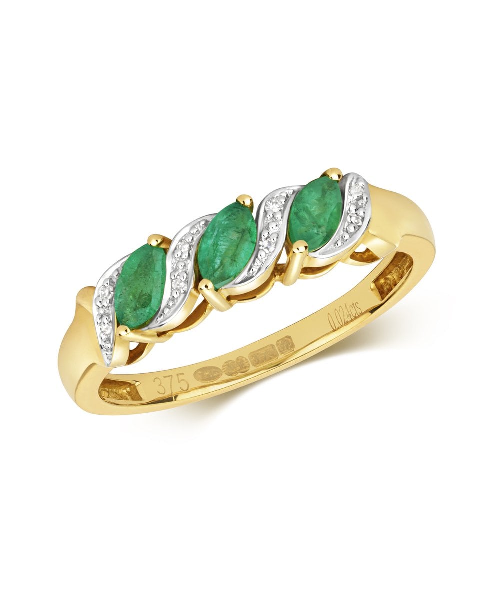9ct Yellow Gold Emerald & Diamond Ring