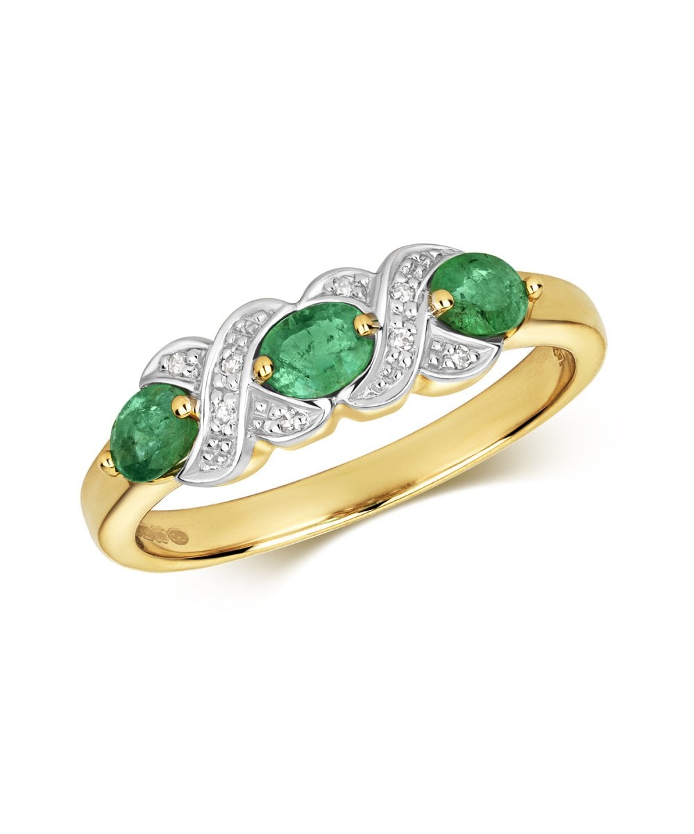 9ct Yellow Gold Emerald & Diamond Ring