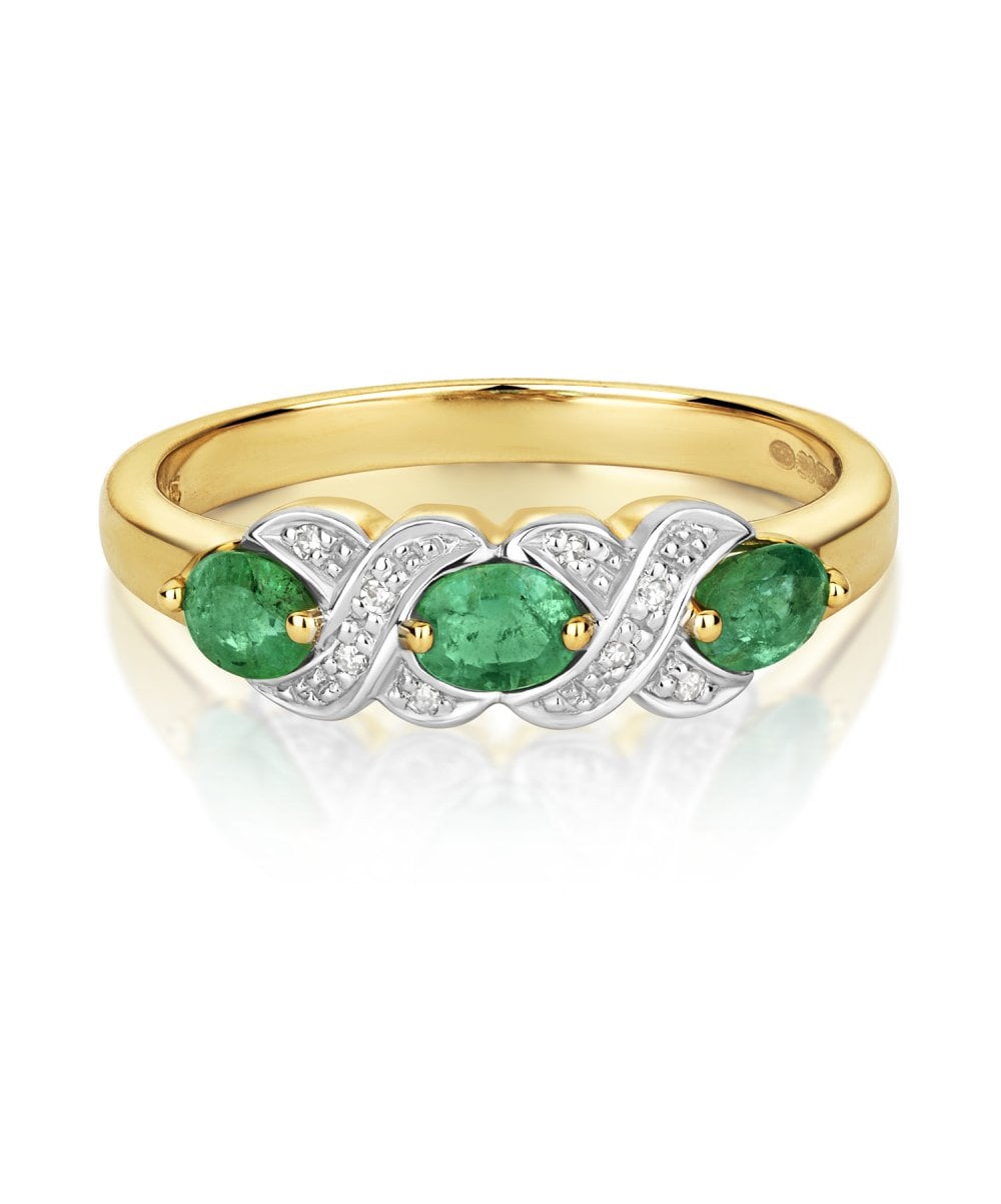9ct Yellow Gold Emerald & Diamond Ring