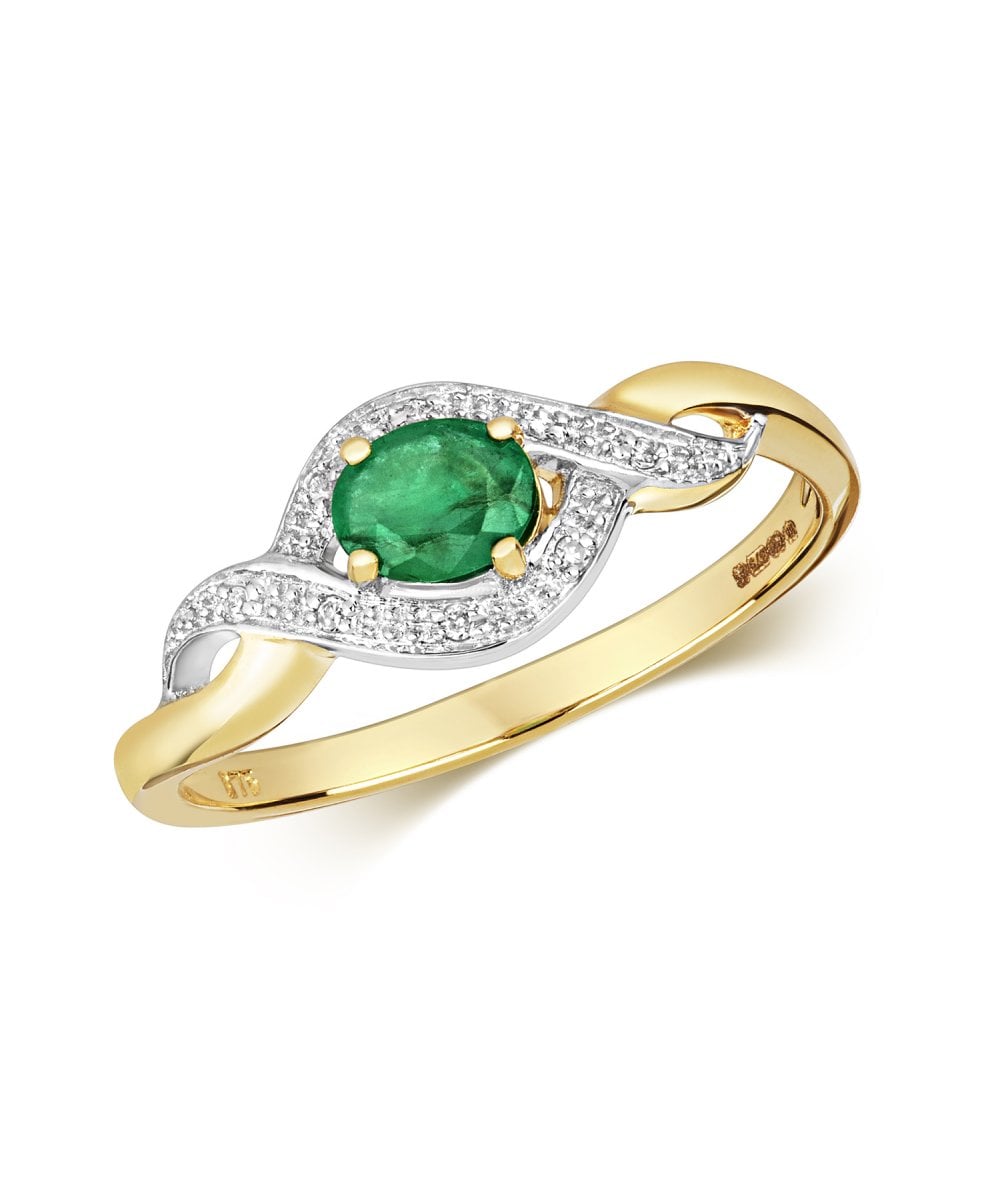 9ct Yellow Gold Emerald & Diamond Ring