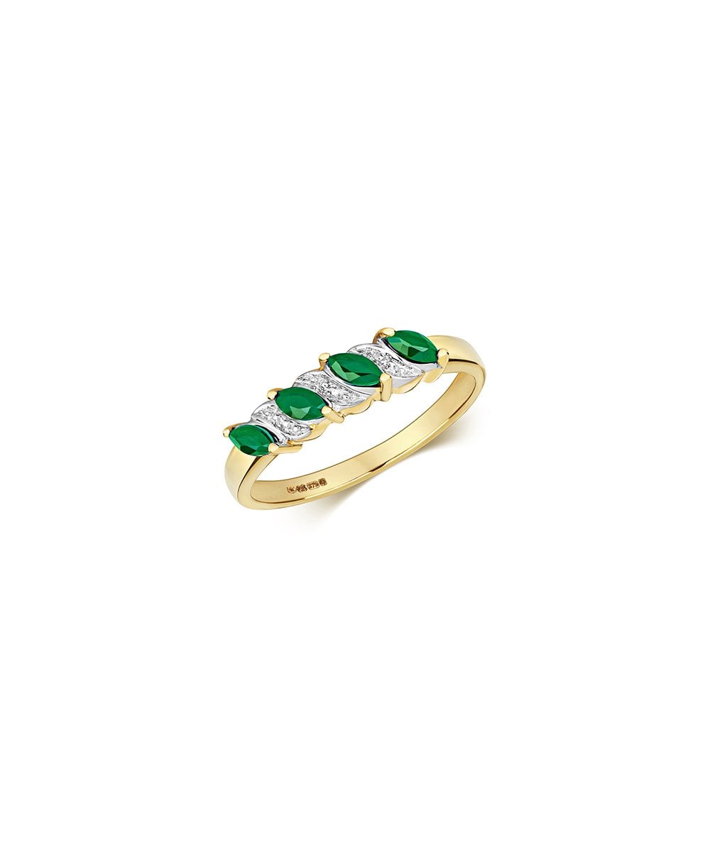 9ct Yellow Gold Emerald & Diamond Ring