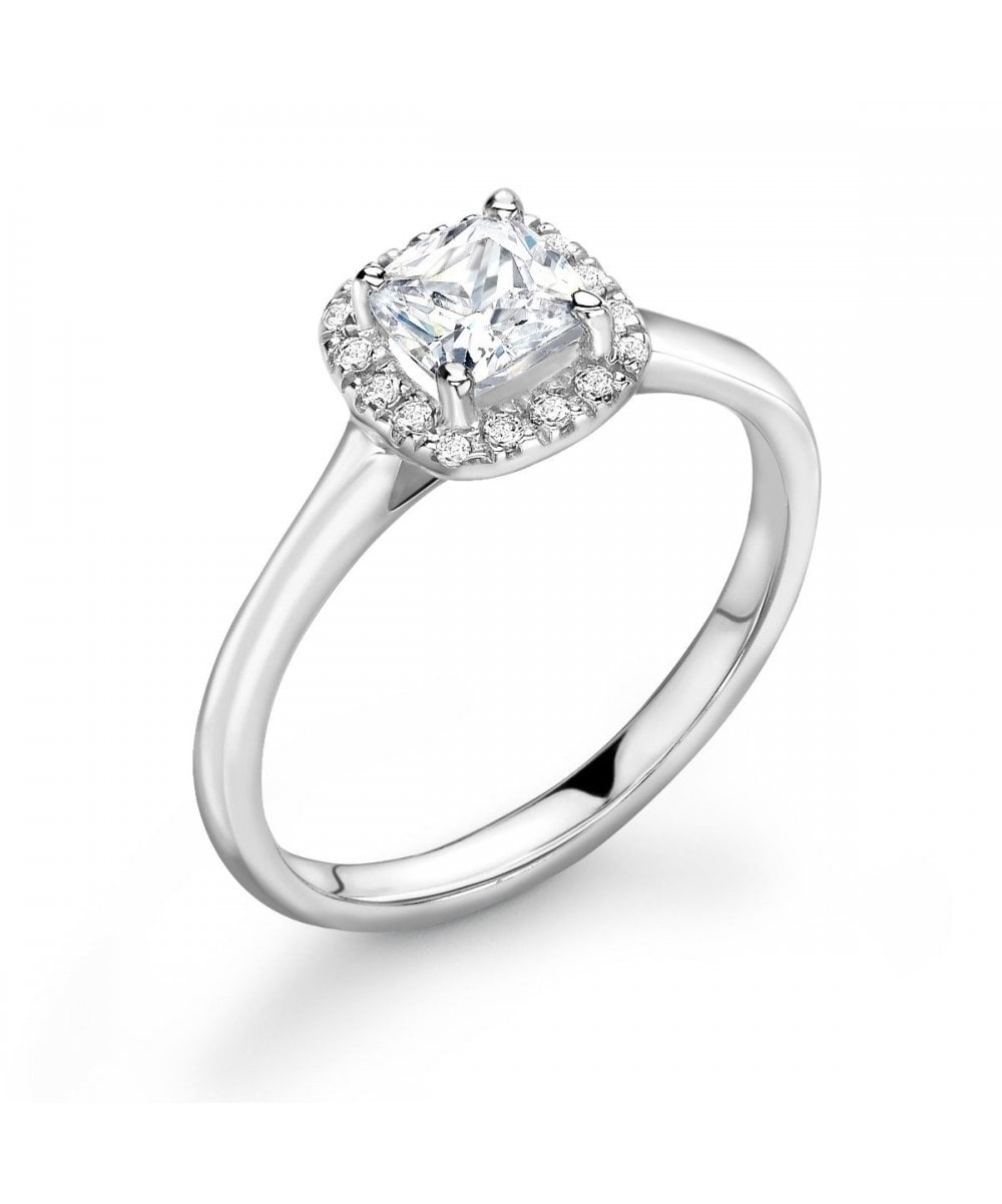 18ct White Gold 0.88ct Cushion Diamond Halo Ring