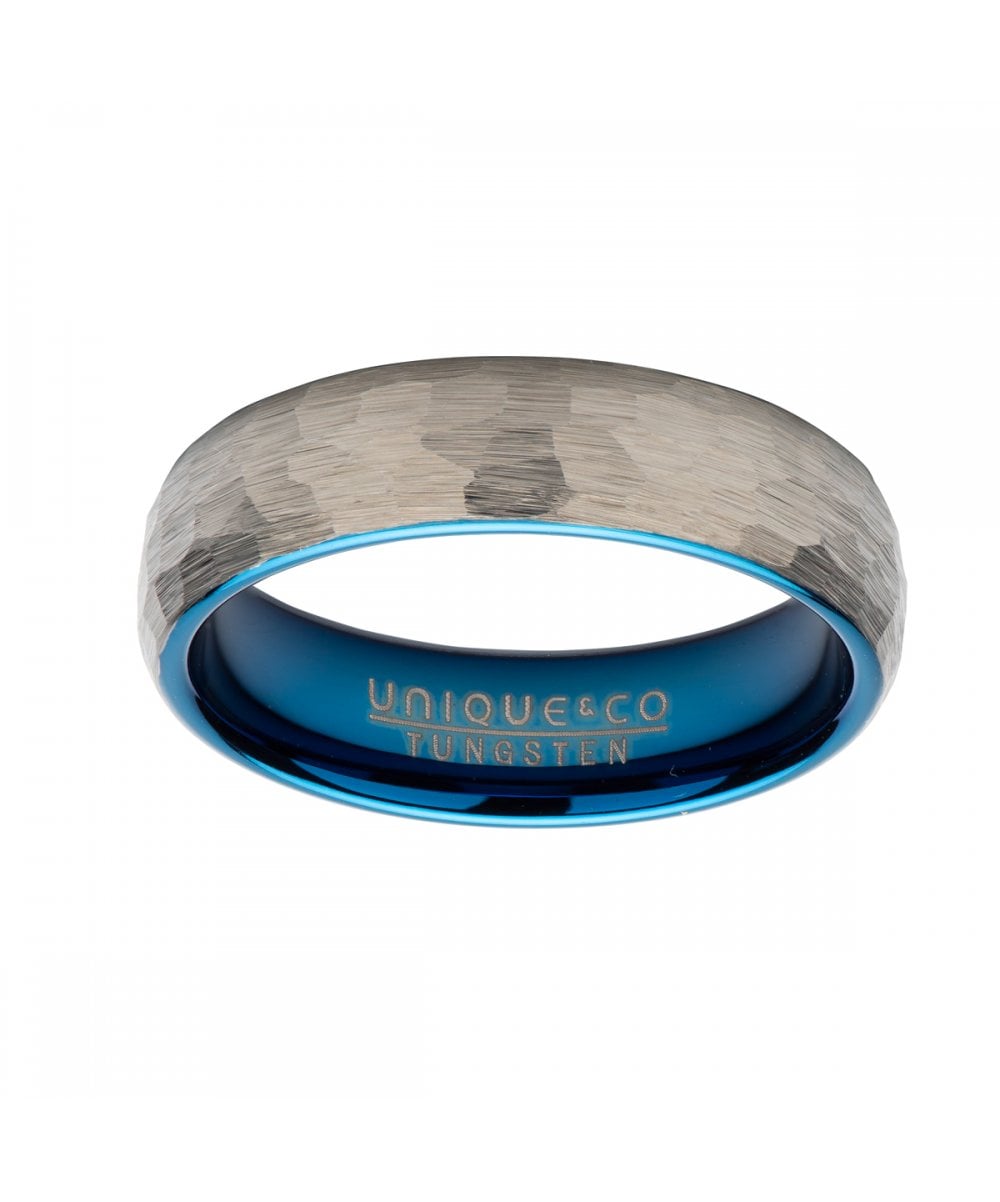 Tungsten 6mm Hammered Finish With Blue Inner Ring - TUR-112