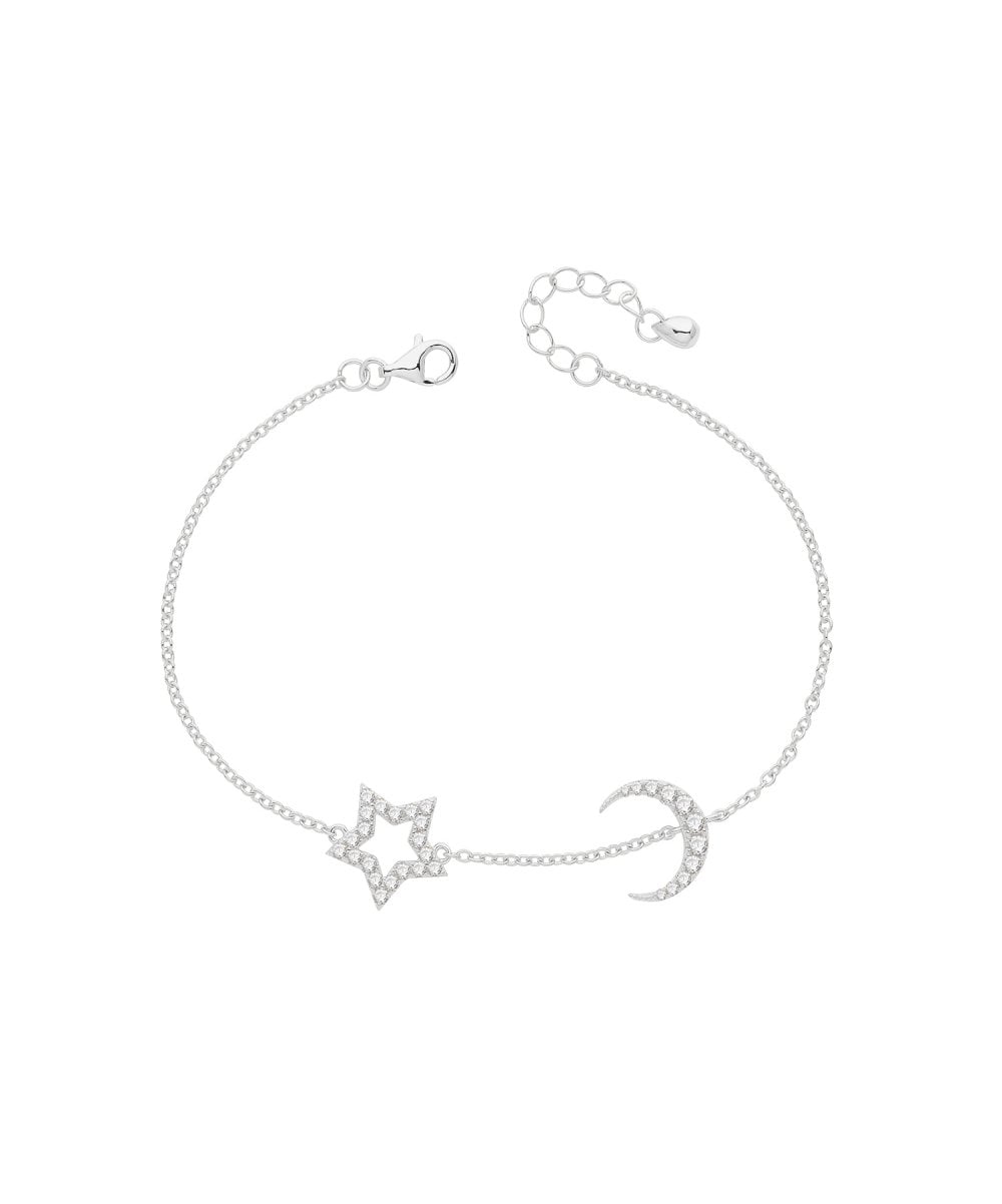 Silver Moon & Star CZ Bracelet