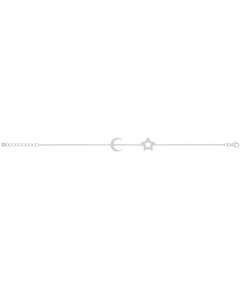 Silver Moon & Star CZ Bracelet