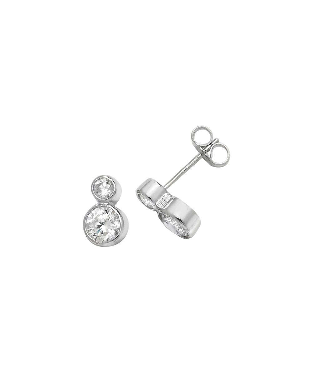 Silver Double CZ Stud Earrings