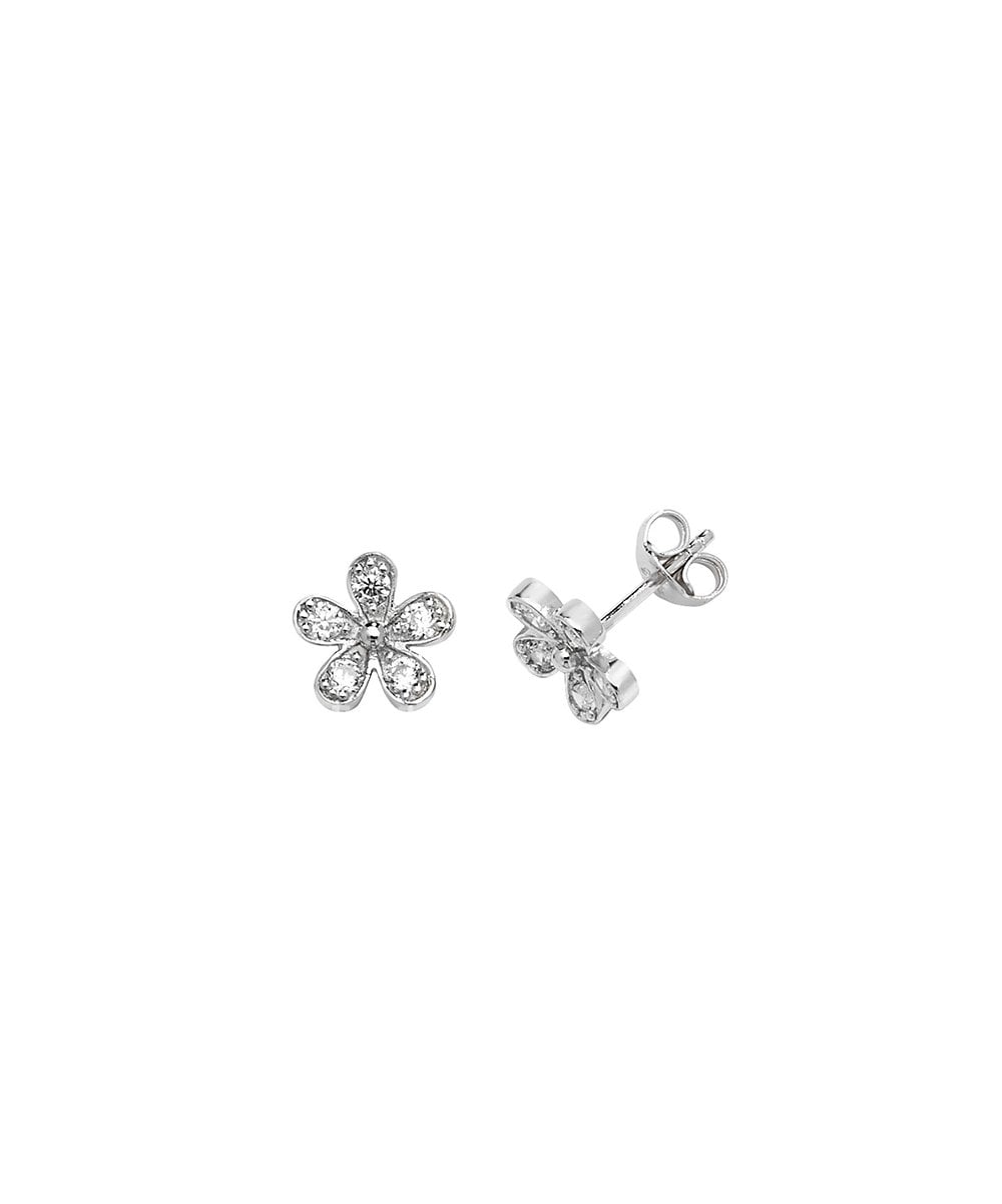 Silver Flower CZ Stud Earrings