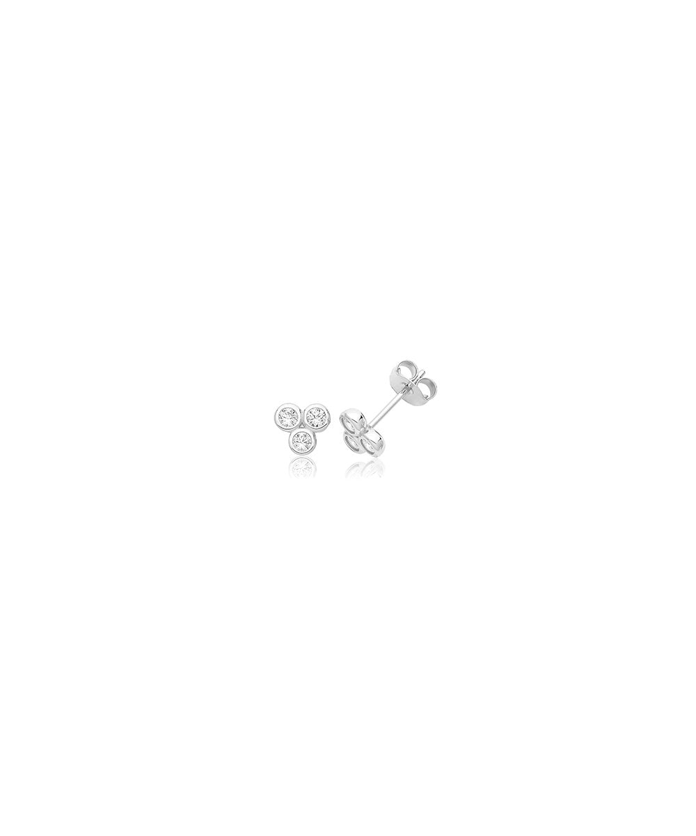 Silver Triple CZ Stud Earrings