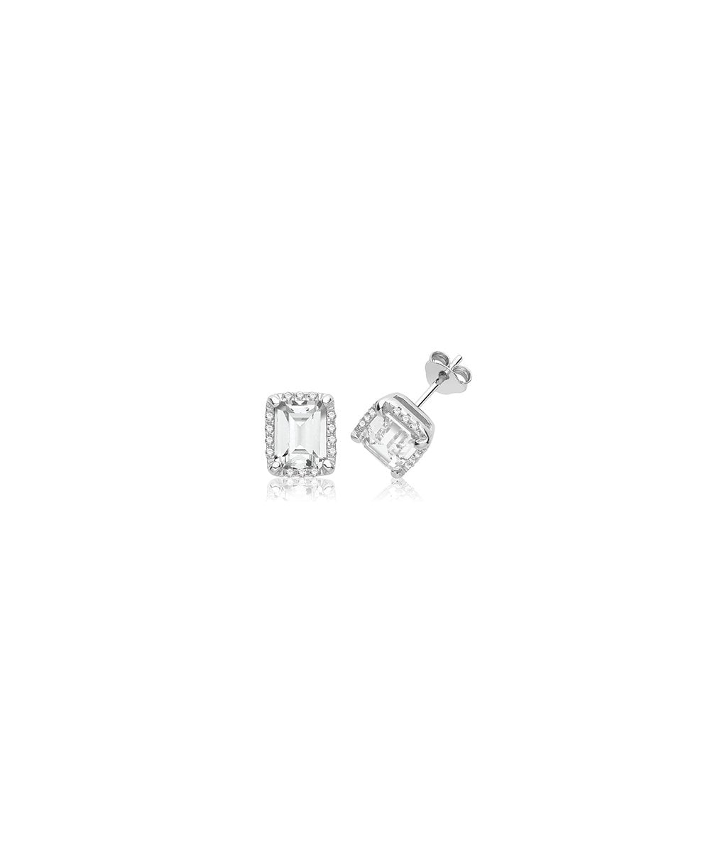 Silver Halo CZ Stud Earrings