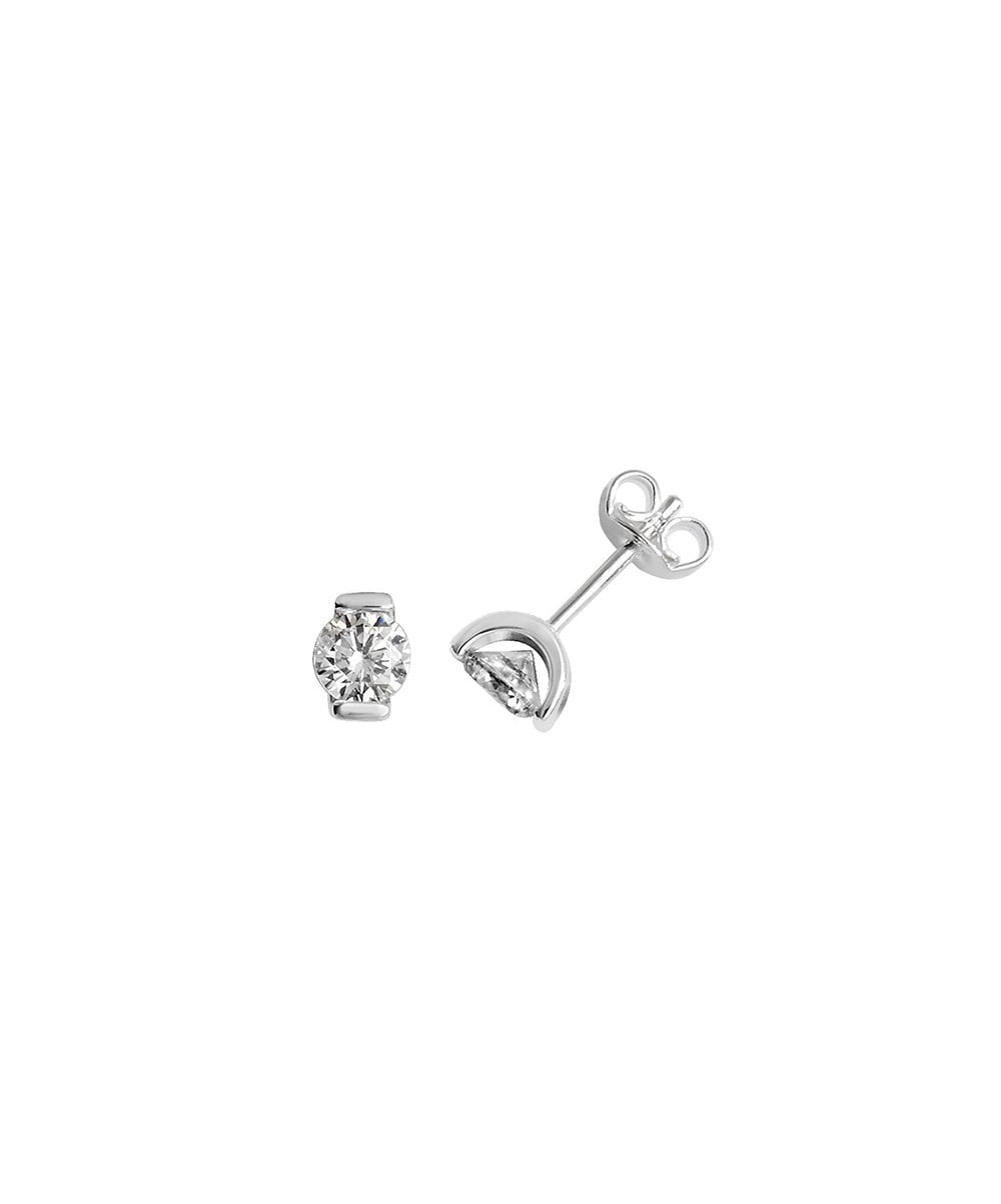Silver Round CZ Stud Earrings